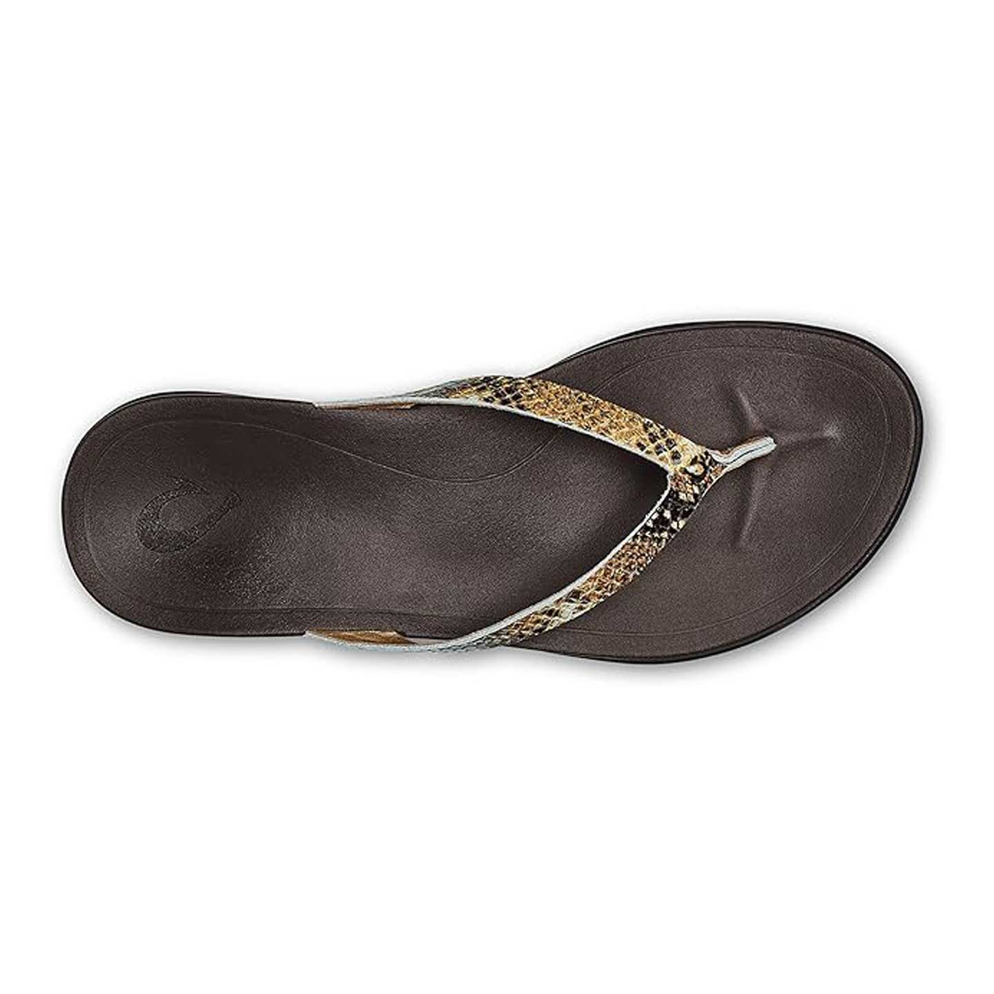 Olukai Ho'opio Leather Women's Beach Sandals - Tan/Mo'o - Gold - BeachToBlvd
