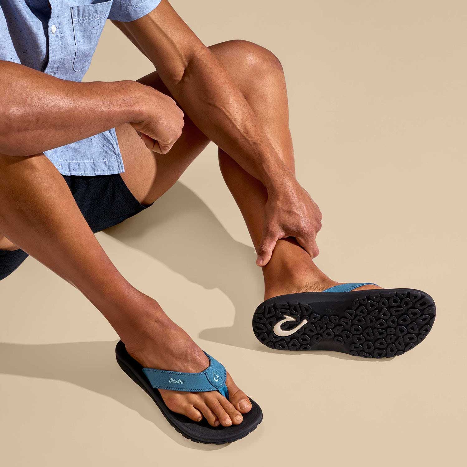 Olukai Ohana Men's Beach Sandals - Vintage Blue / Black - BeachToBlvd