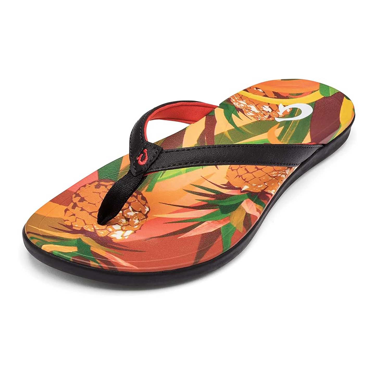 Olukai Ho'opio Hau Women's Beach Sandals - Black \ Pineapple