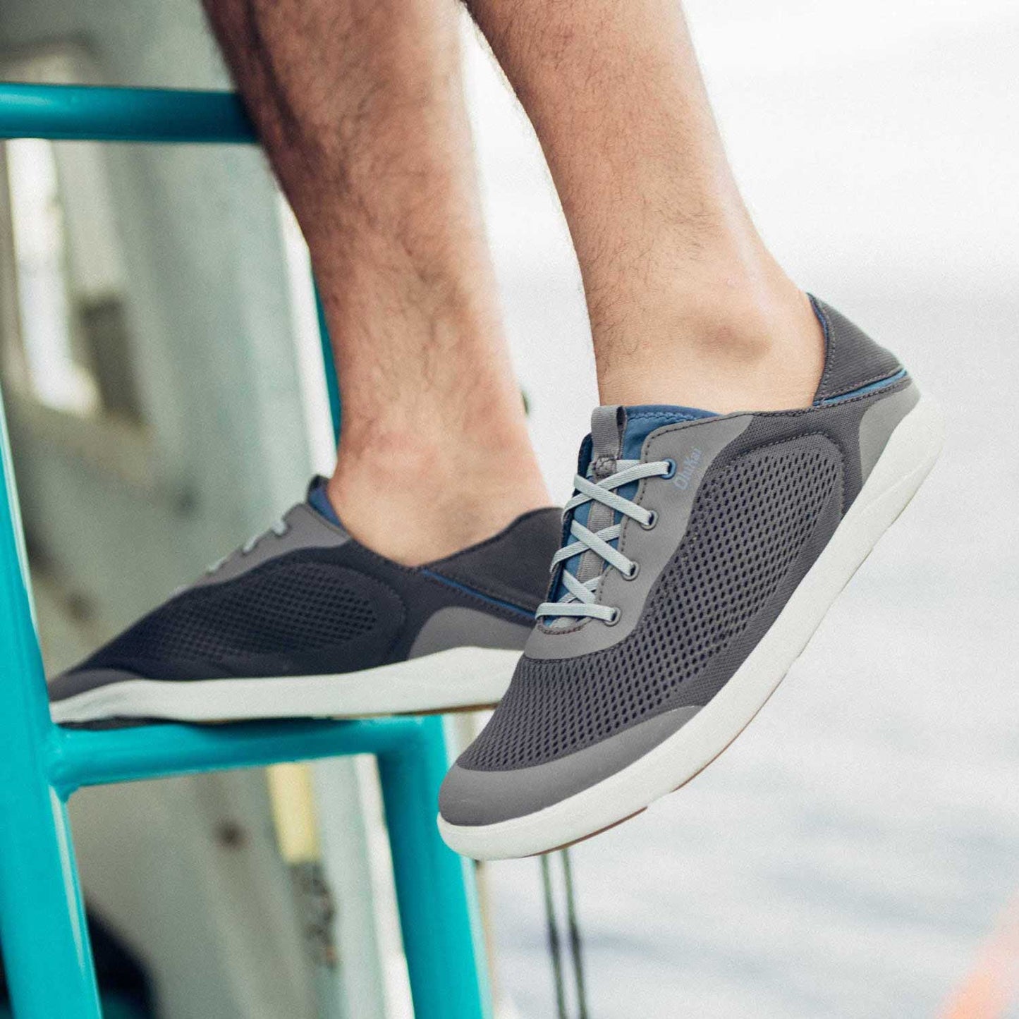 Olukai Moku Pae Men's Boat Shoes - Pavement / Vintage Blue