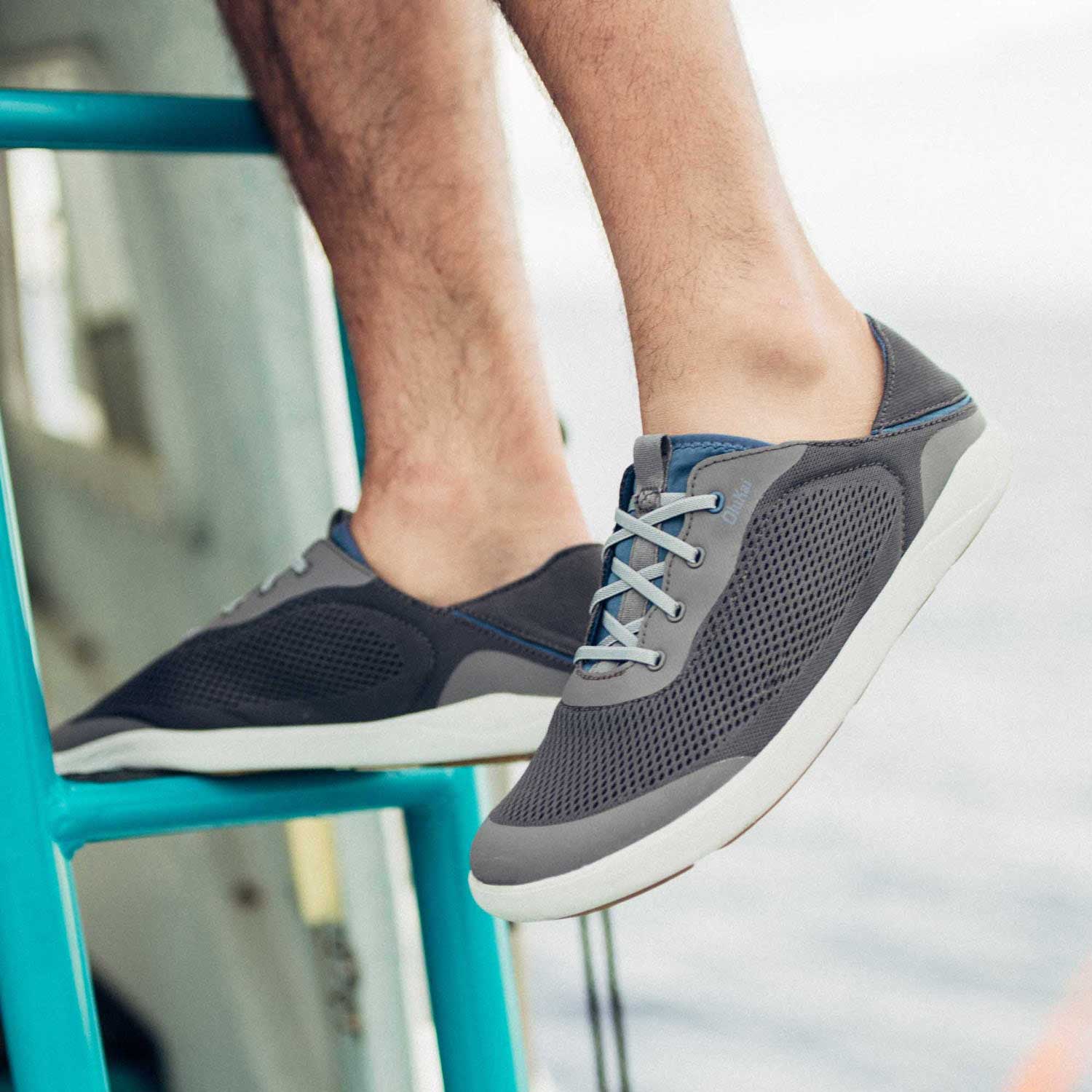 Olukai Moku Pae Men's Boat Shoes - Pavement / Vintage Blue - BeachToBlvd