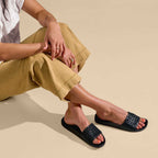Olukai Kamola Women's Woven Slide Sandals - Black or Tan - BeachToBlvd