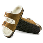 Birkenstock Arizona Shearling Fur Mink Suede Leather Sandals - Natural - BeachToBlvd