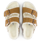 Birkenstock Arizona Shearling Fur Mink Suede Leather Sandals - Natural - BeachToBlvd
