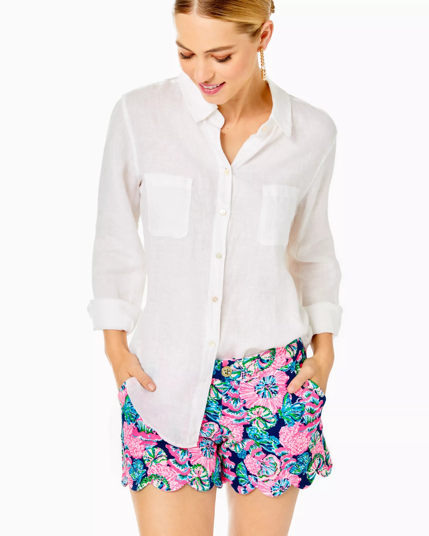 Lilly Pulitzer Sea View Linen Button Down Top