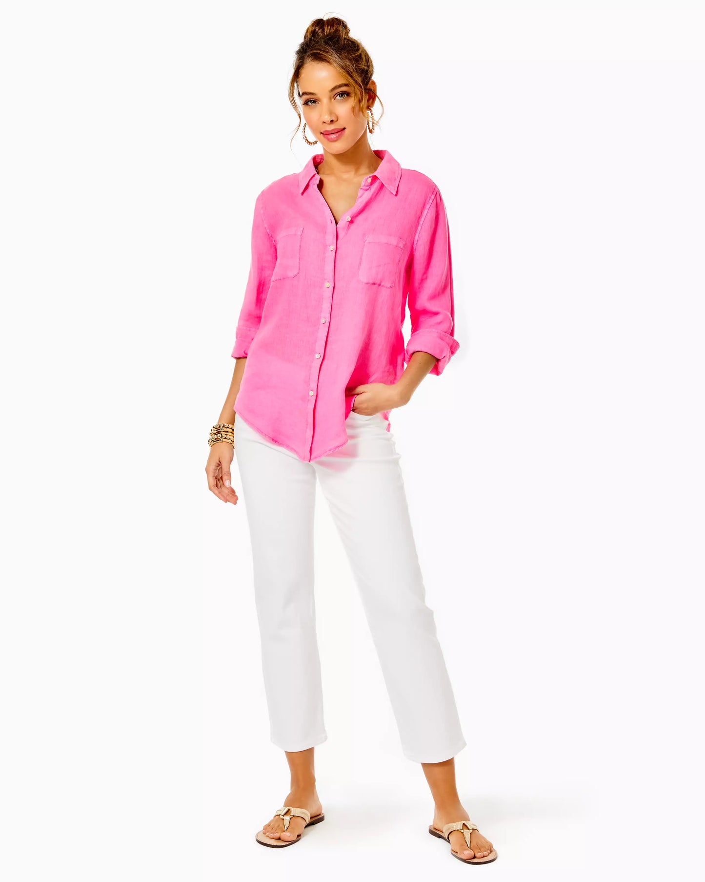 Lilly Pulitzer Sea View Linen Button Down Top