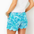 Lilly Pulitzer Women's 5 Inch Buttercup Scallop Hem Short - Amalfi Blue Sunny State Of Mind - BeachToBlvd