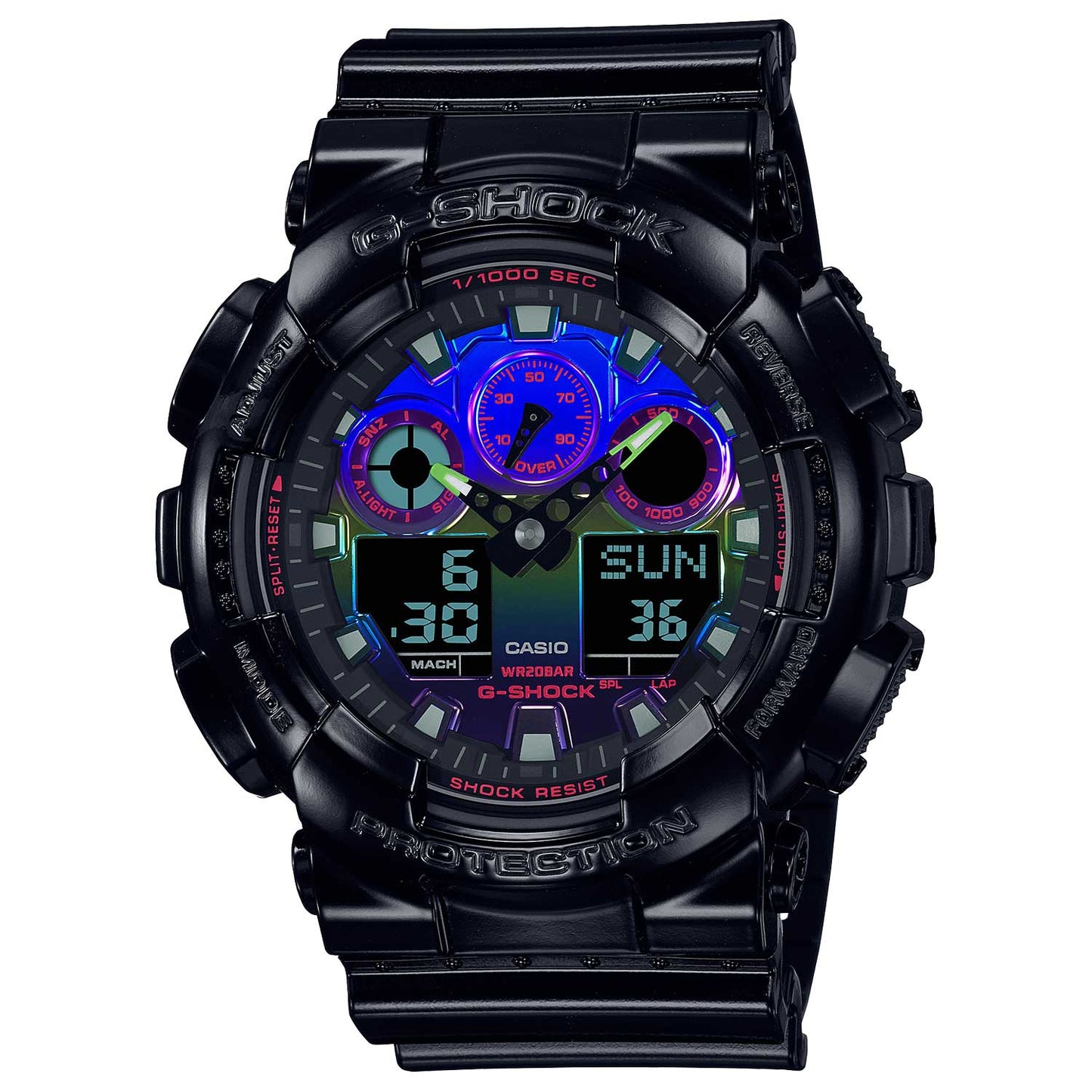 Casio G-Shock Analog \ Digital Men's Watch - Glossy Black\Rainbow Vapor - GA100RGB-1A