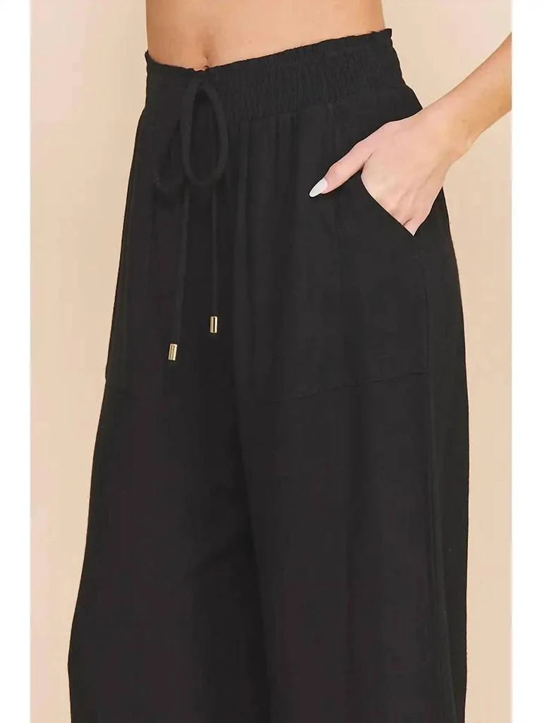 Allie Rose Soft Linen Wide Leg Pant- Black