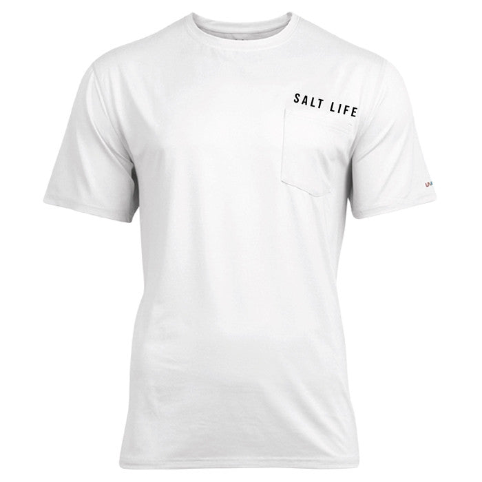 SALT LIFE Salt Life Marlin Retreat Short Sleeve Performance Pocket Tee- LIGHT ARUBA HEATHER - BeachToBlvd