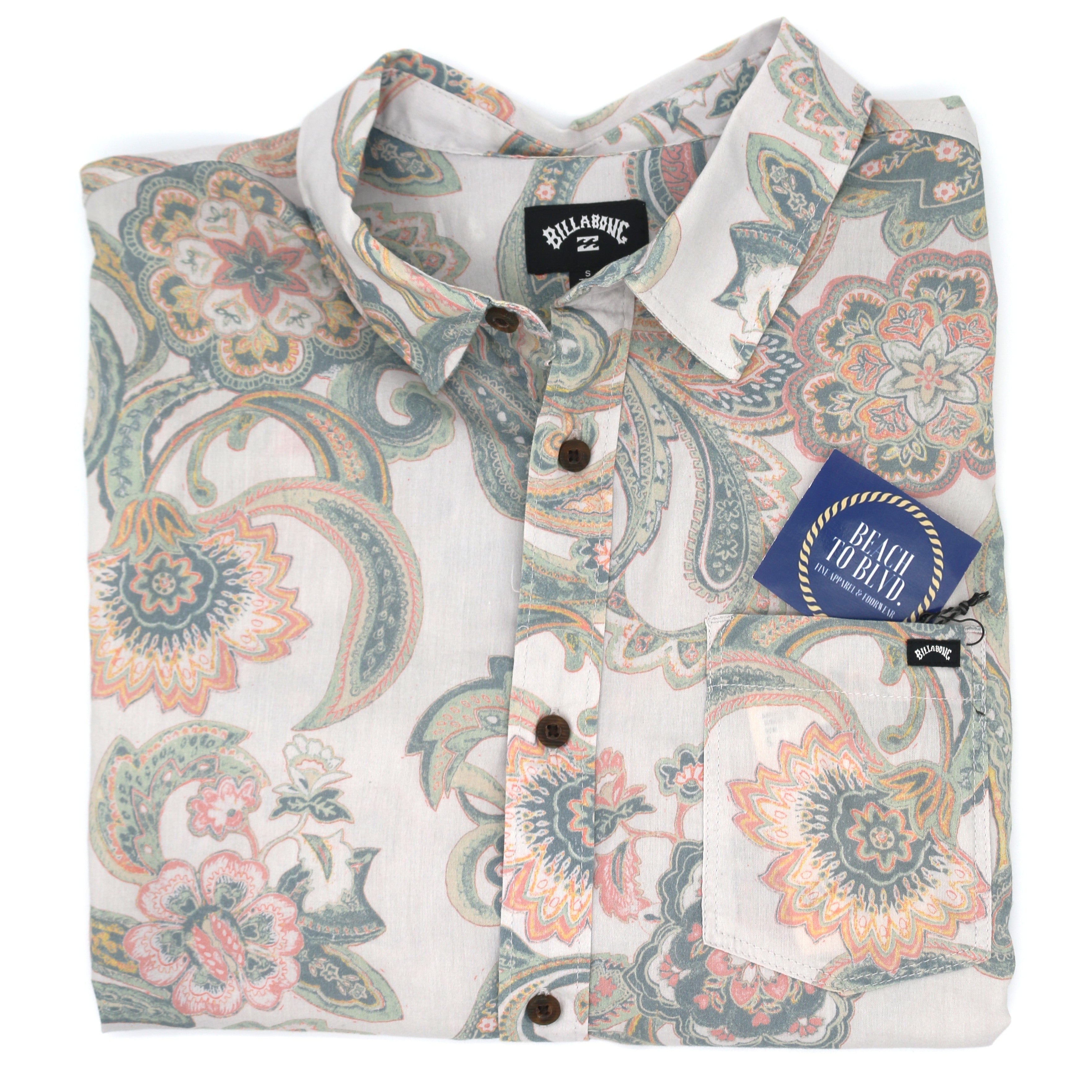 Billabong Men's Sundays Short Sleeve Button Up - Grey Floral Print