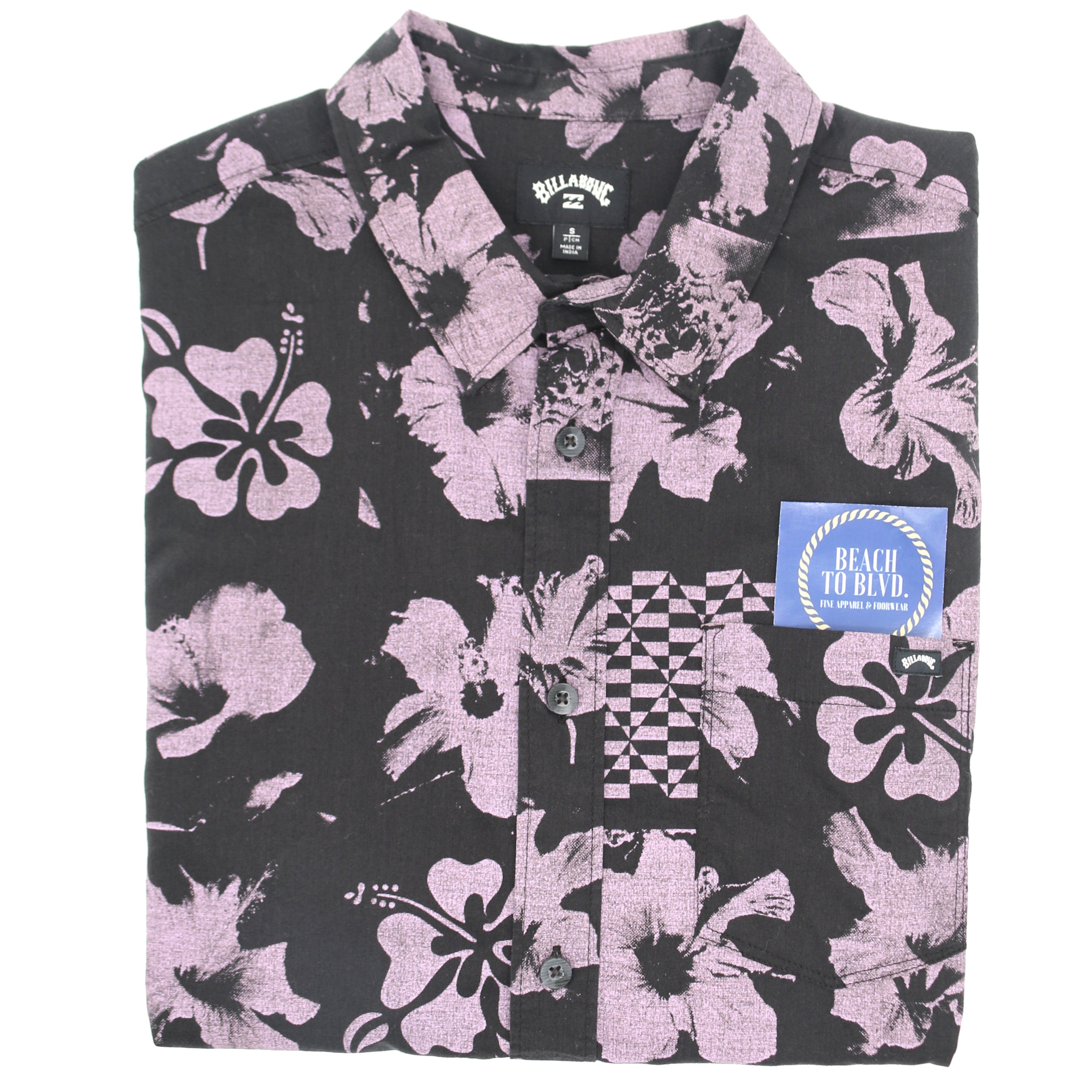 Billabong Men's Sundays Short Sleeve Button Up - Black/Purple
