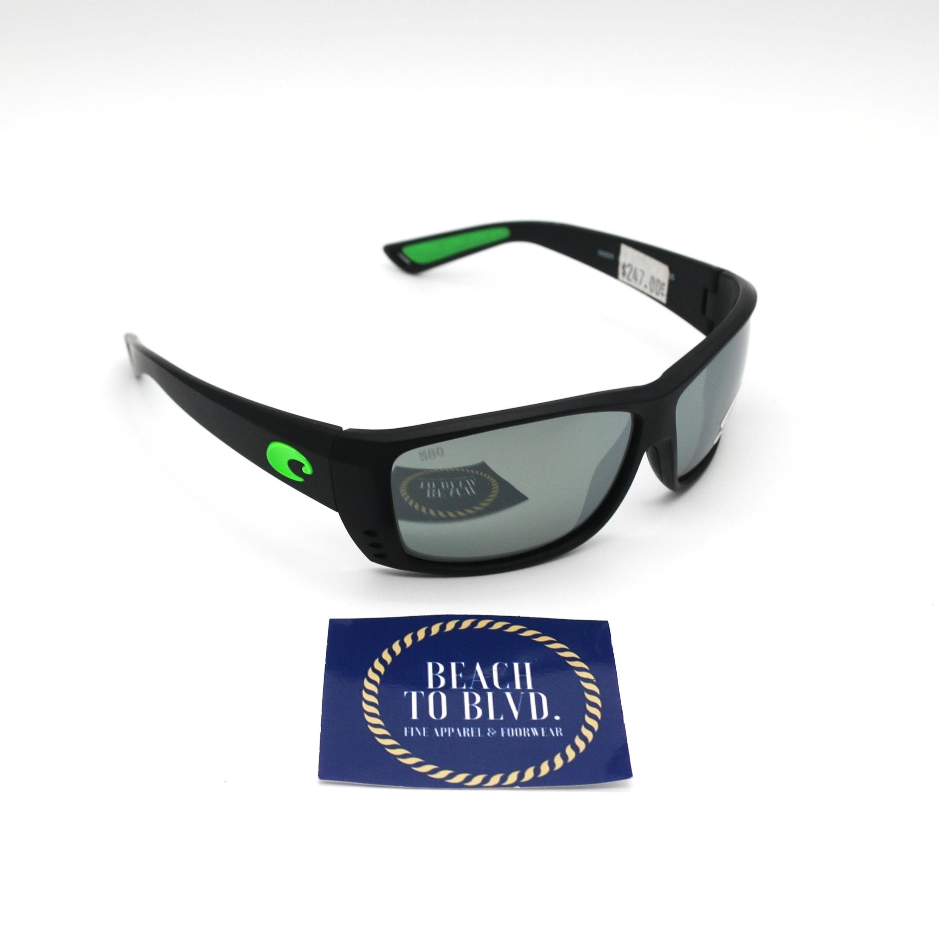 Costa Cat Cay 06S9024- Matte Black with Green Logo/ Gray Silver Mirror