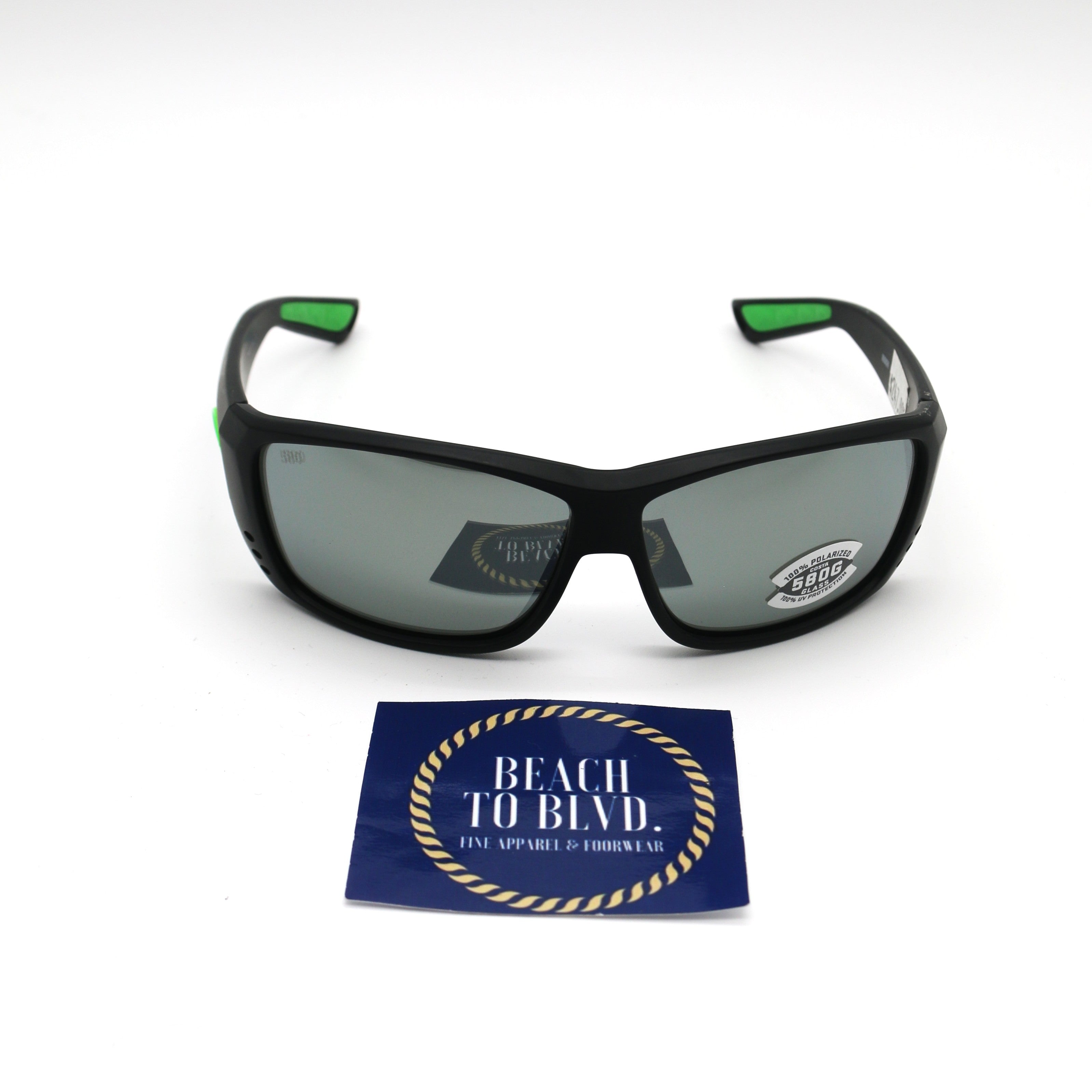 Costa Cat Cay 06S9024- Matte Black with Green Logo/ Gray Silver Mirror