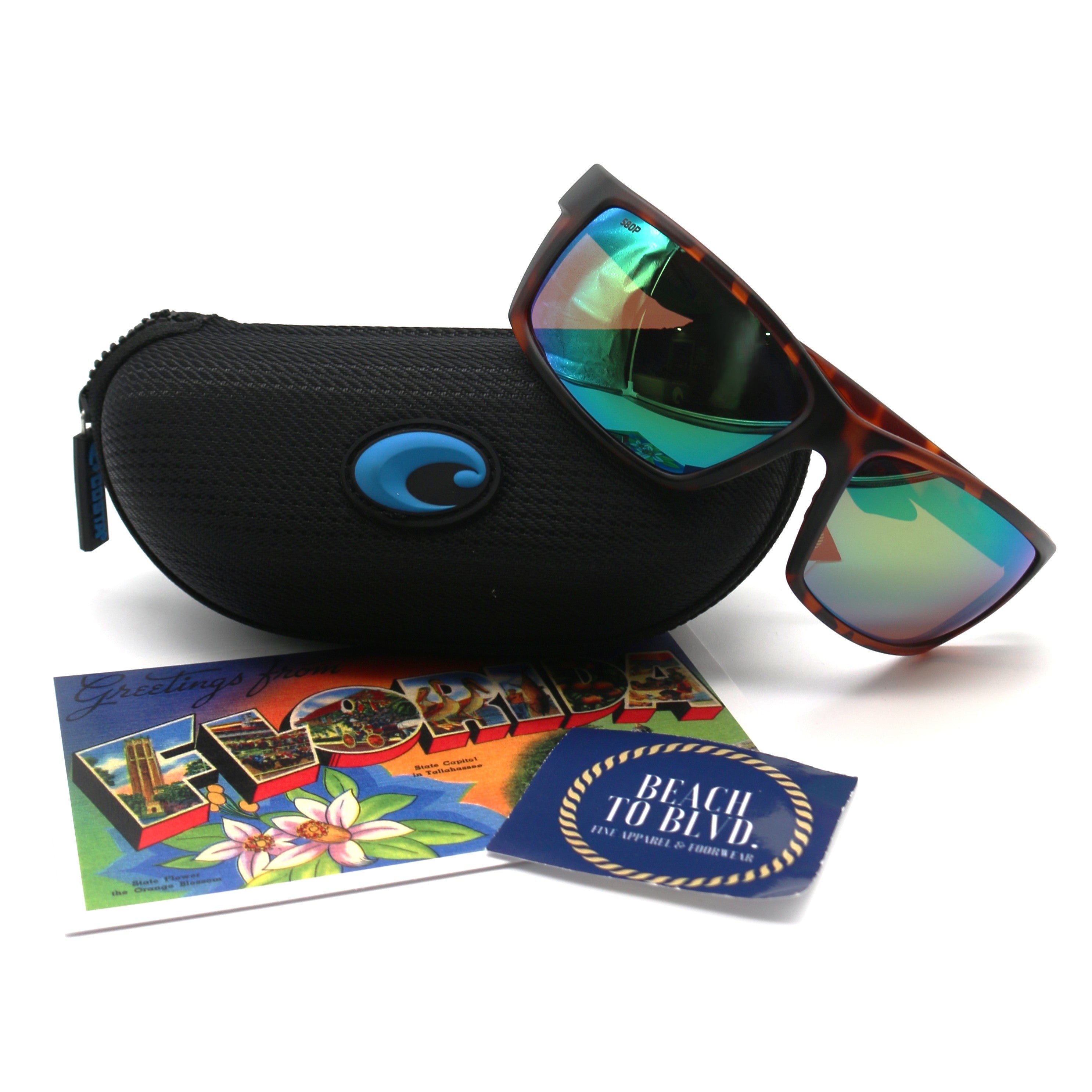 Costa Reefton Polarized Sunglasses - Retro Tortoise Frame w/ Green Mirror Glass Lens