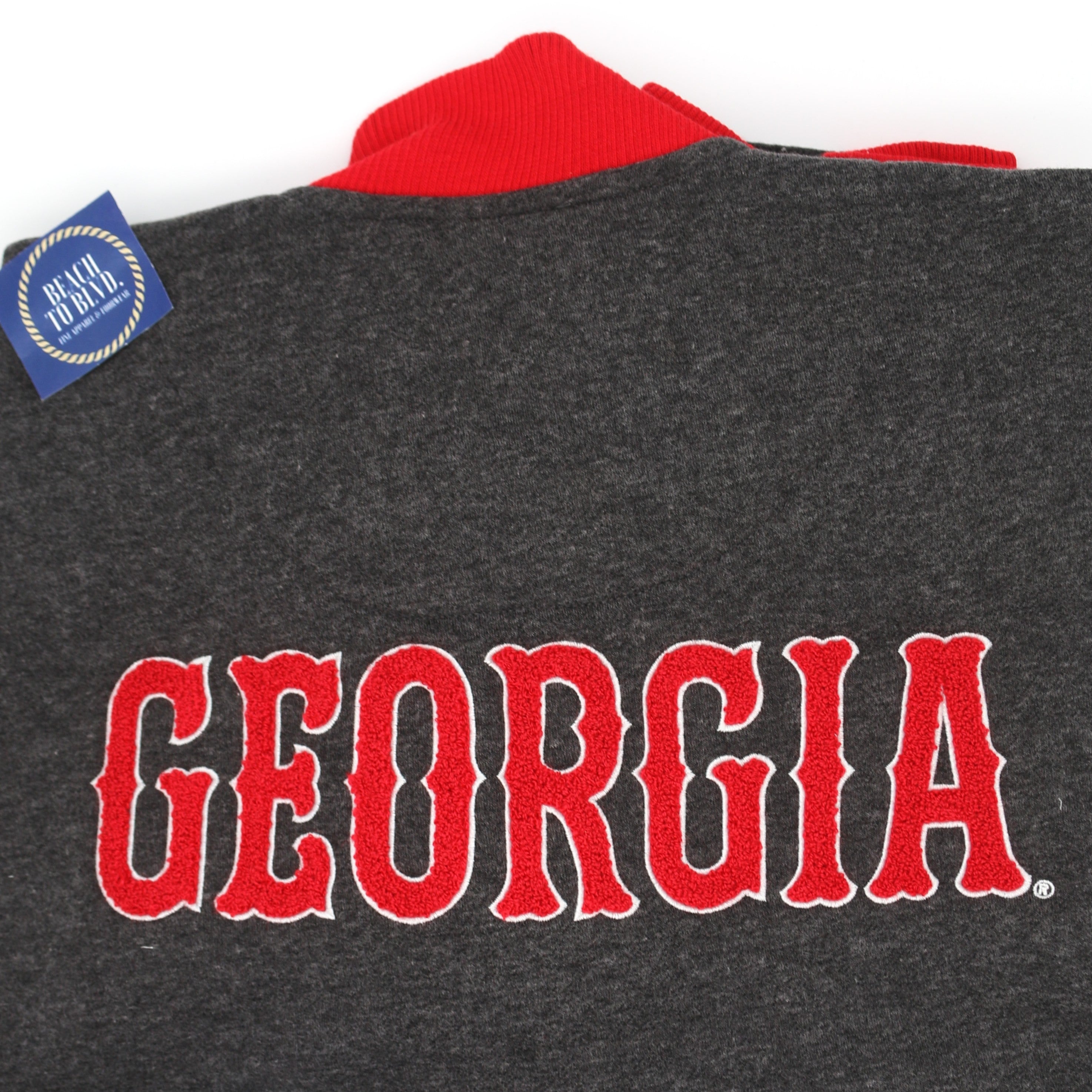 Franchise Club Men's Georgia Bulldogs Club Fleece Snap Jacket -Gray/Red