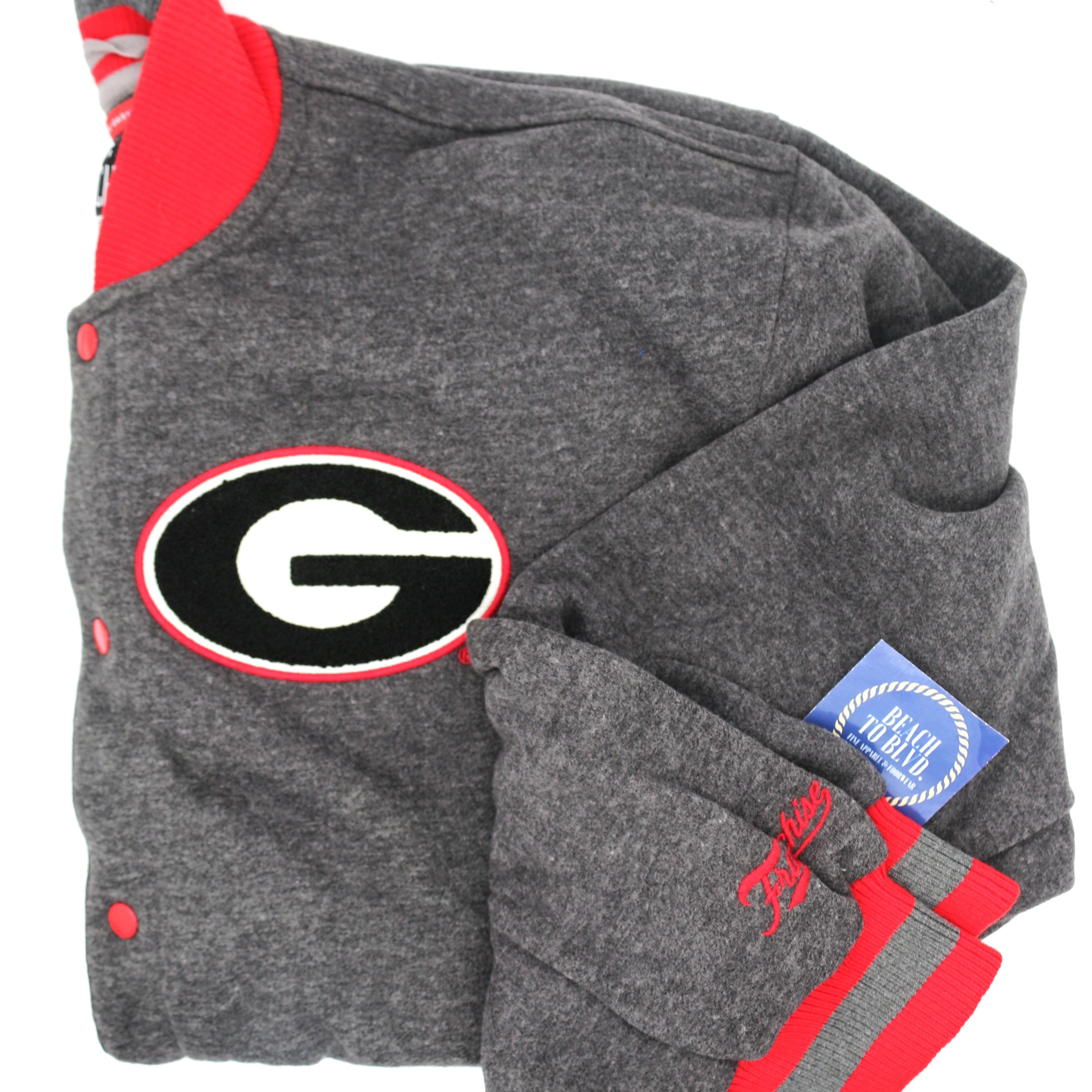 Franchise Club Men's Georgia Bulldogs Club Fleece Snap Jacket -Gray/Red