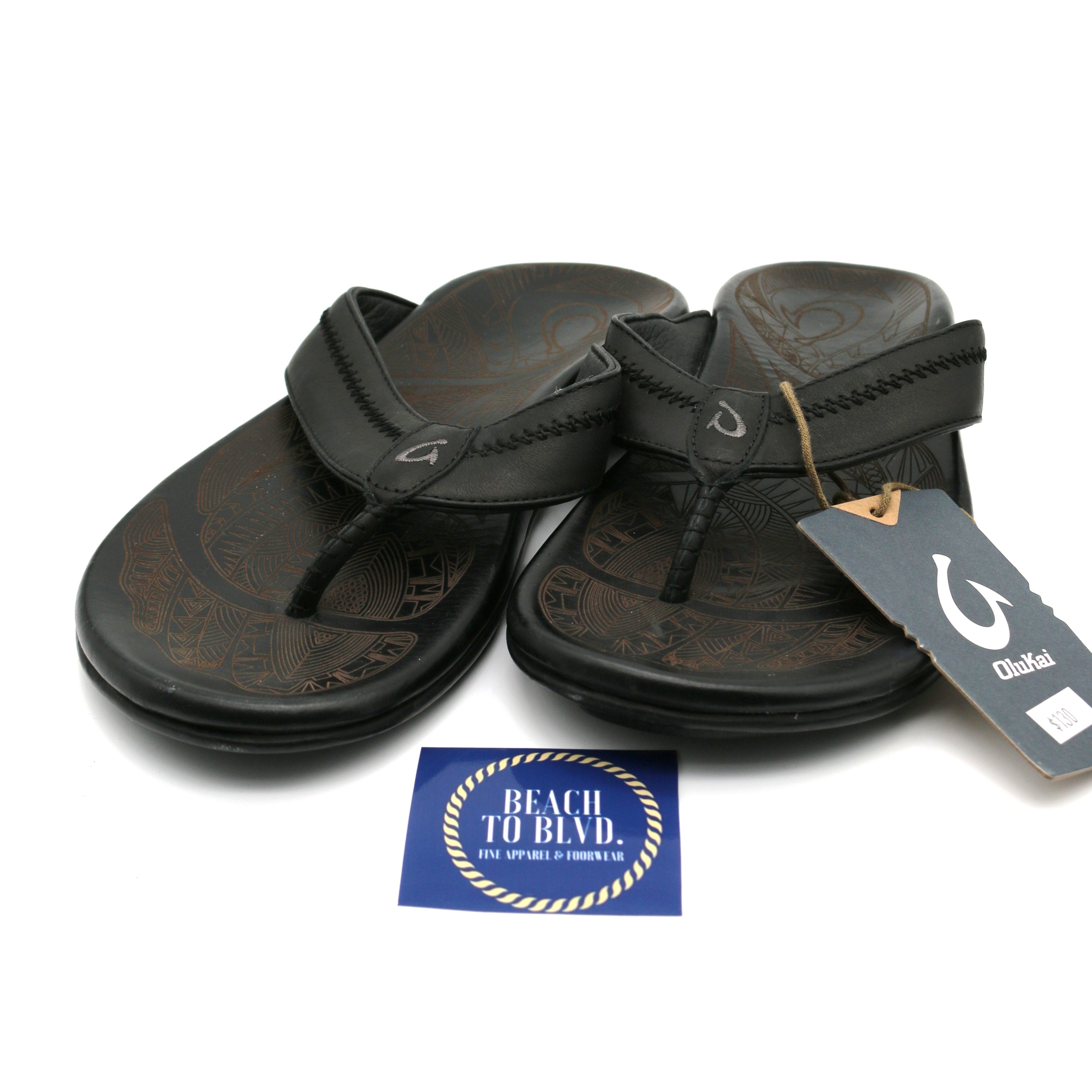 Olukai Hiapo Men's Leather Beach Sandals Lava Rock - BeachToBlvd