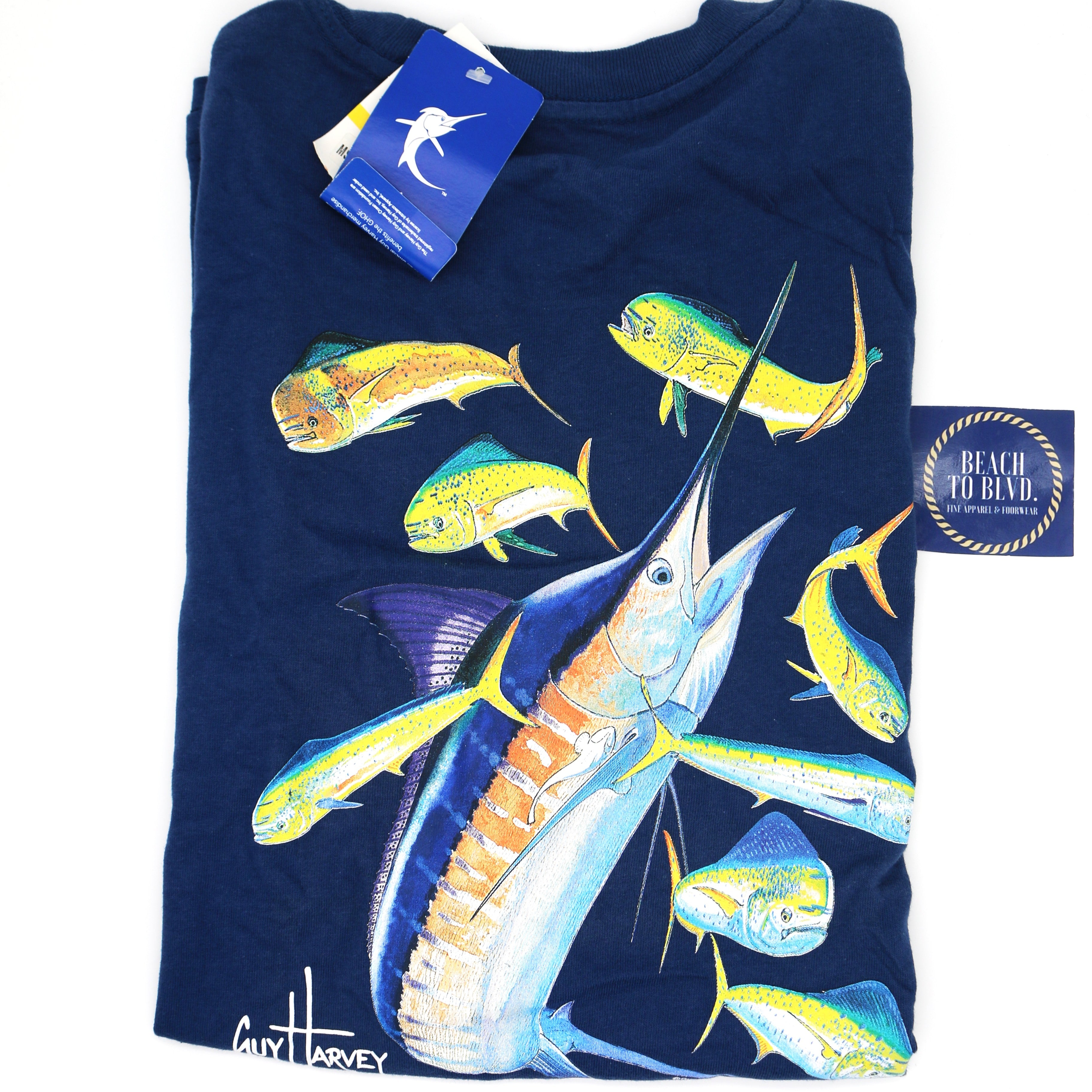 Guy Harvey Men’s Billfish Collection Short Sleeve T-Shirt - Estate Blue/Marlin Dorado - BeachToBlvd