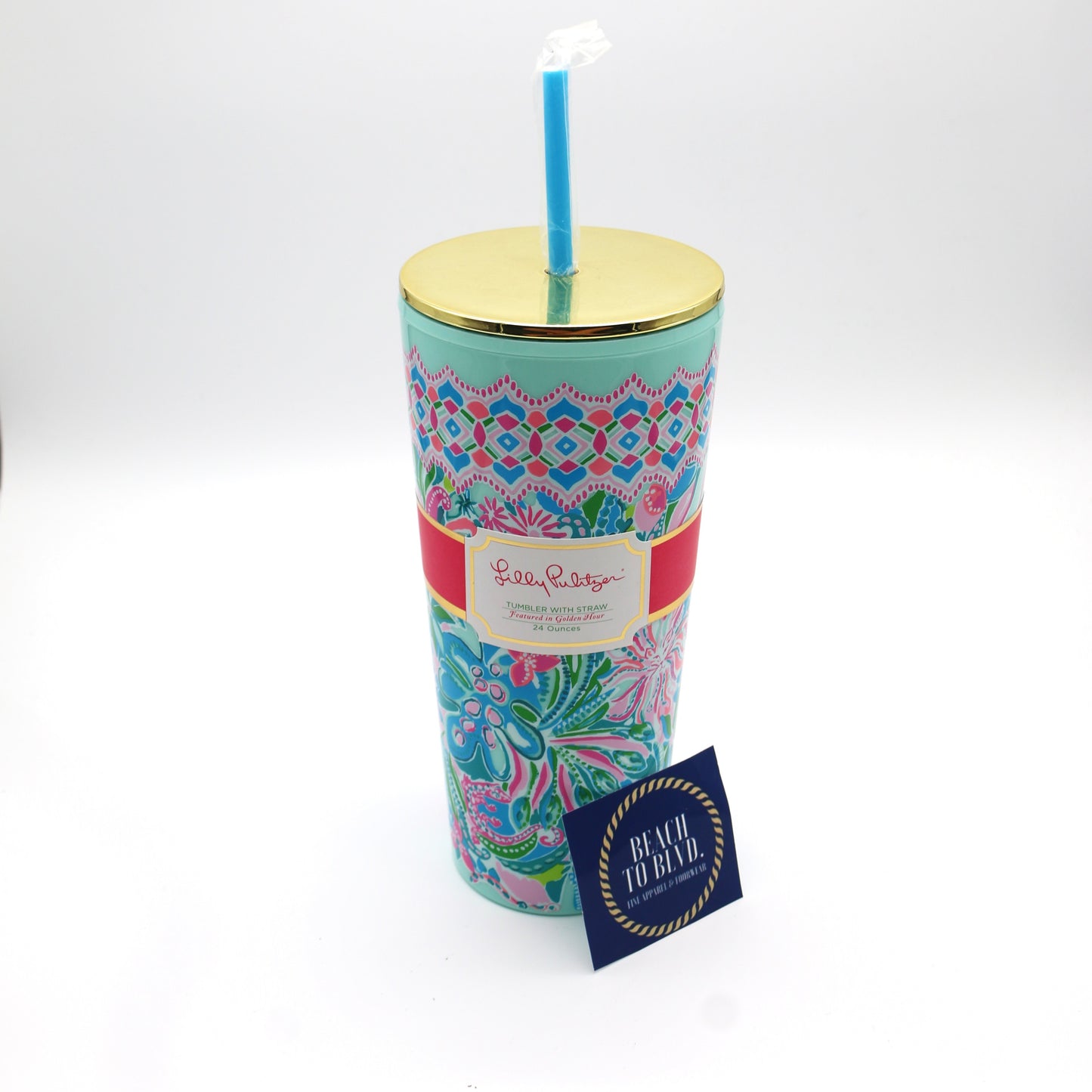 Lilly Pulitzer Tumbler with Straw 24 oz, Golden Hour