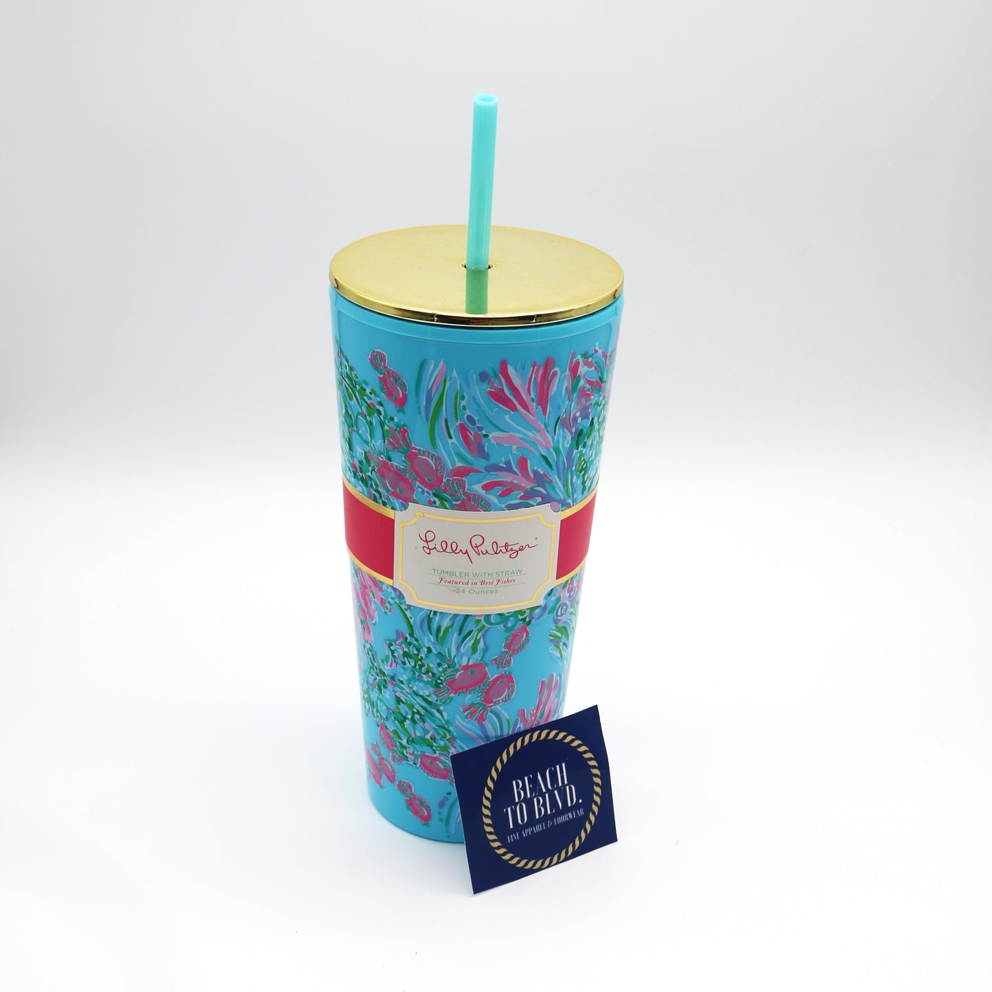 Lilly Pulitzer Tumbler with Straw 24 oz, Best Fishes