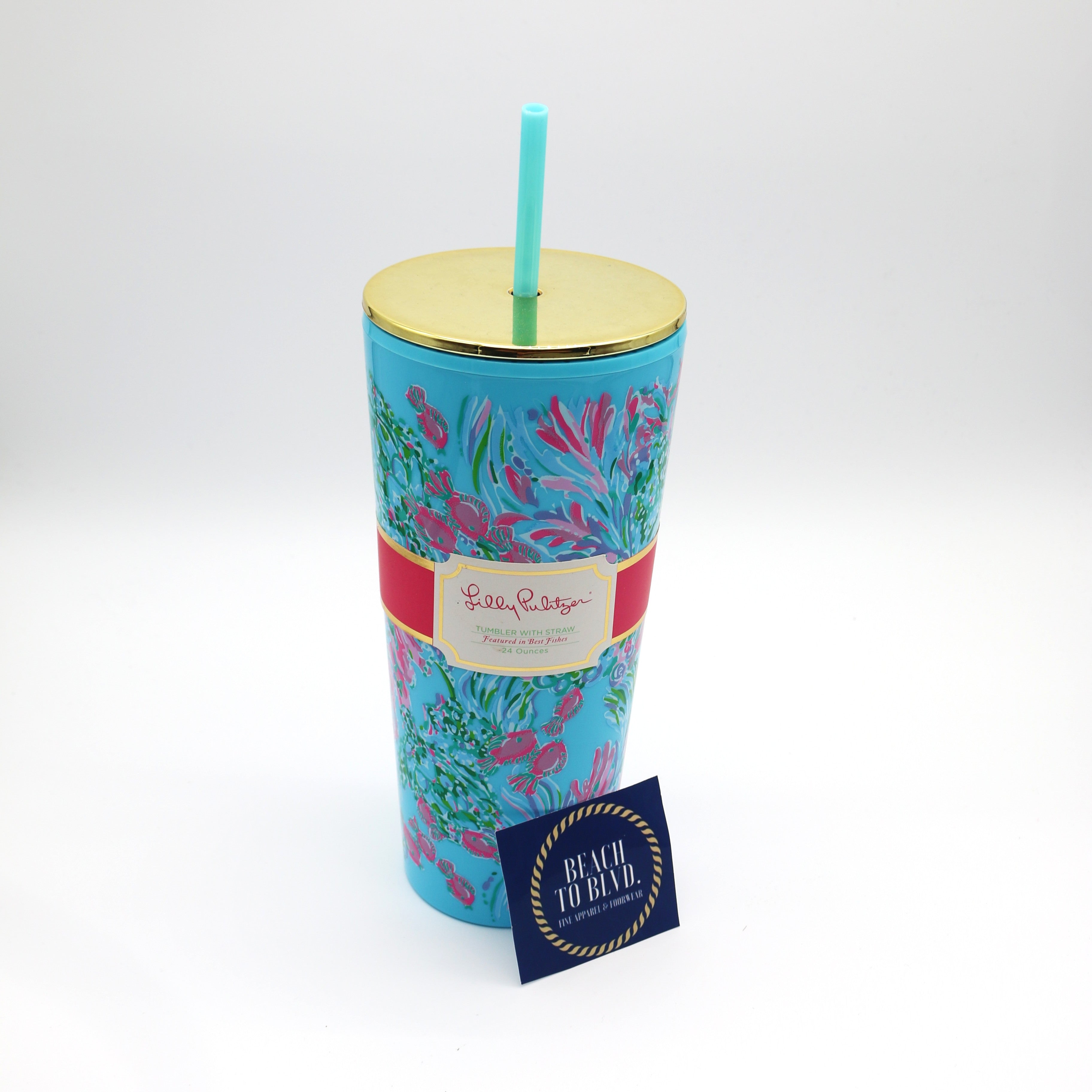 Lilly Pulitzer Tumbler with Straw 24 oz, Best Fishes - BeachToBlvd