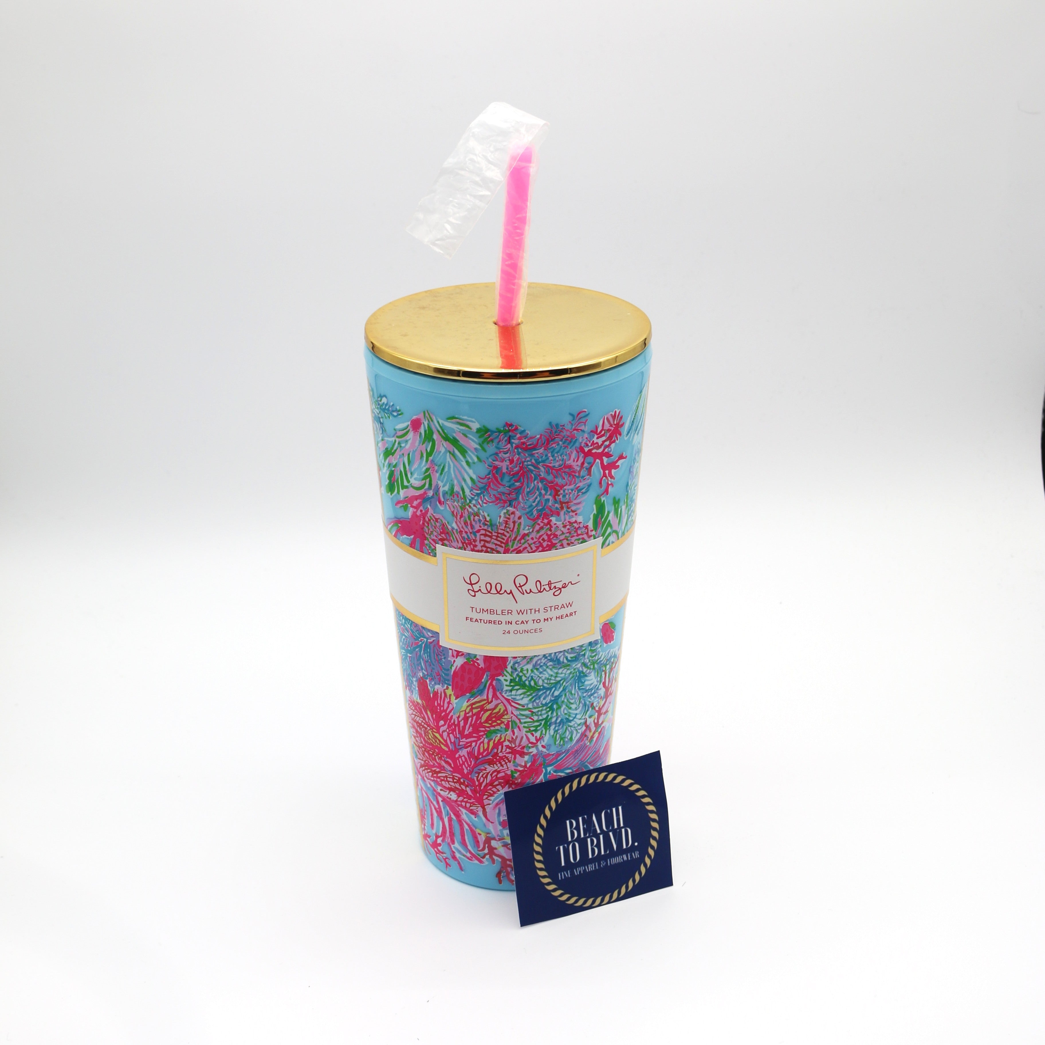 Lilly Pulitzer Tumbler with Straw 24 oz, Cay To My Heart - BeachToBlvd