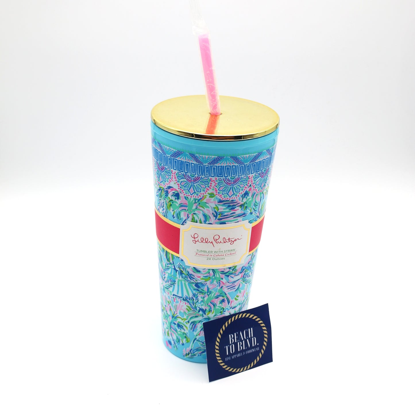 Lilly Pulitzer Tumbler with Straw 24 oz, Cabana Cocktail