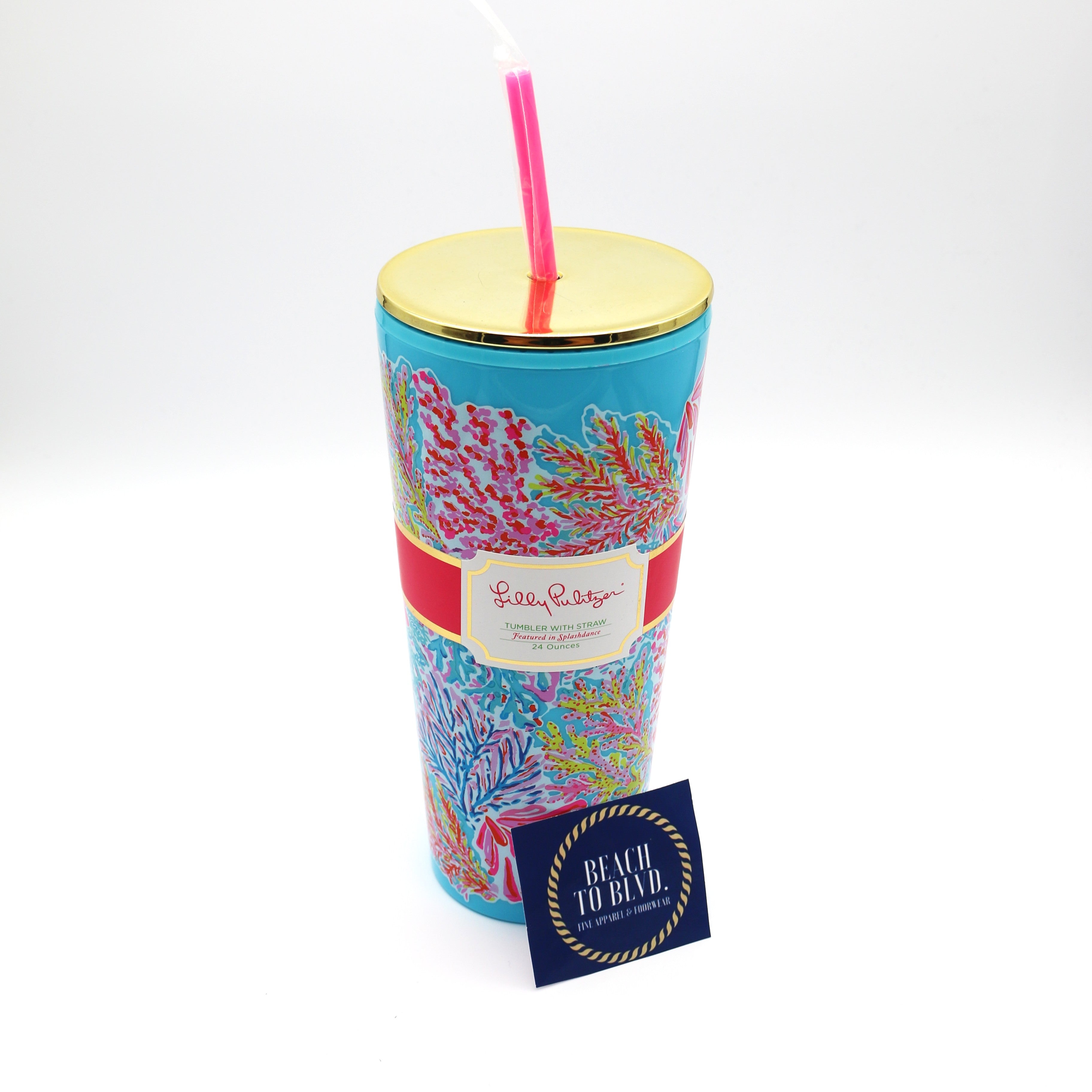 Lilly Pulitzer Tumbler with Straw 24 oz, Splashdance - BeachToBlvd