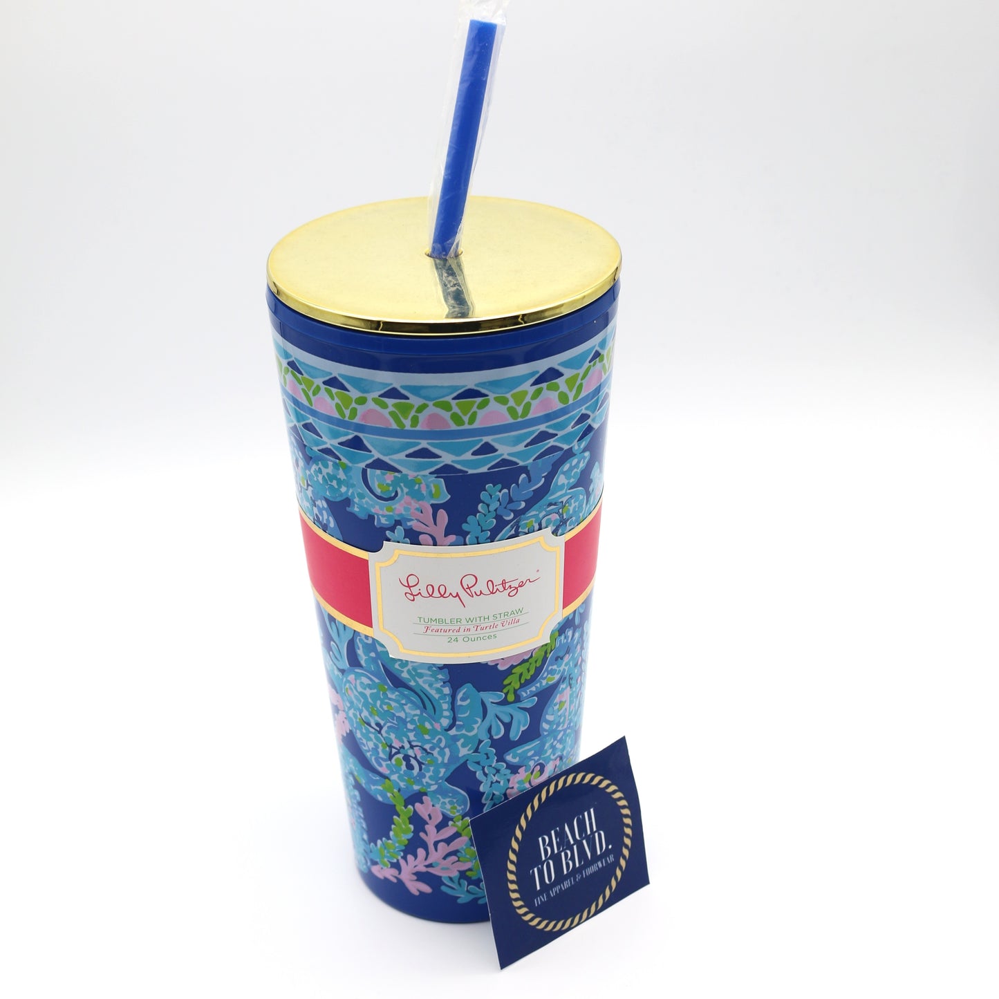 Lilly Pulitzer Tumbler with Straw 24 oz, Turtle Villa