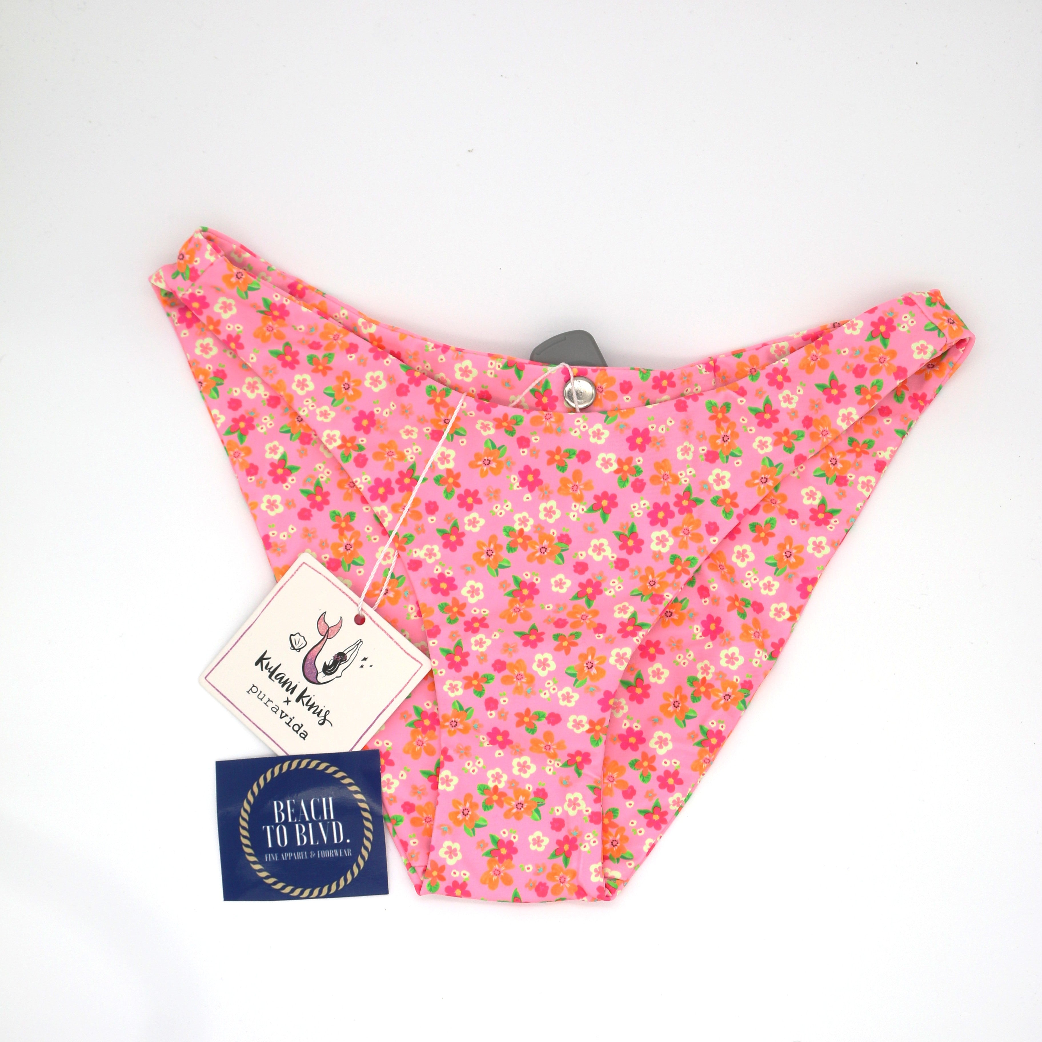 Kulani Kinis Minimal Full Coverage Bikini Bottom - Frangipani Fever (Kulani Kinis X Pura Vida Collection) - BeachToBlvd