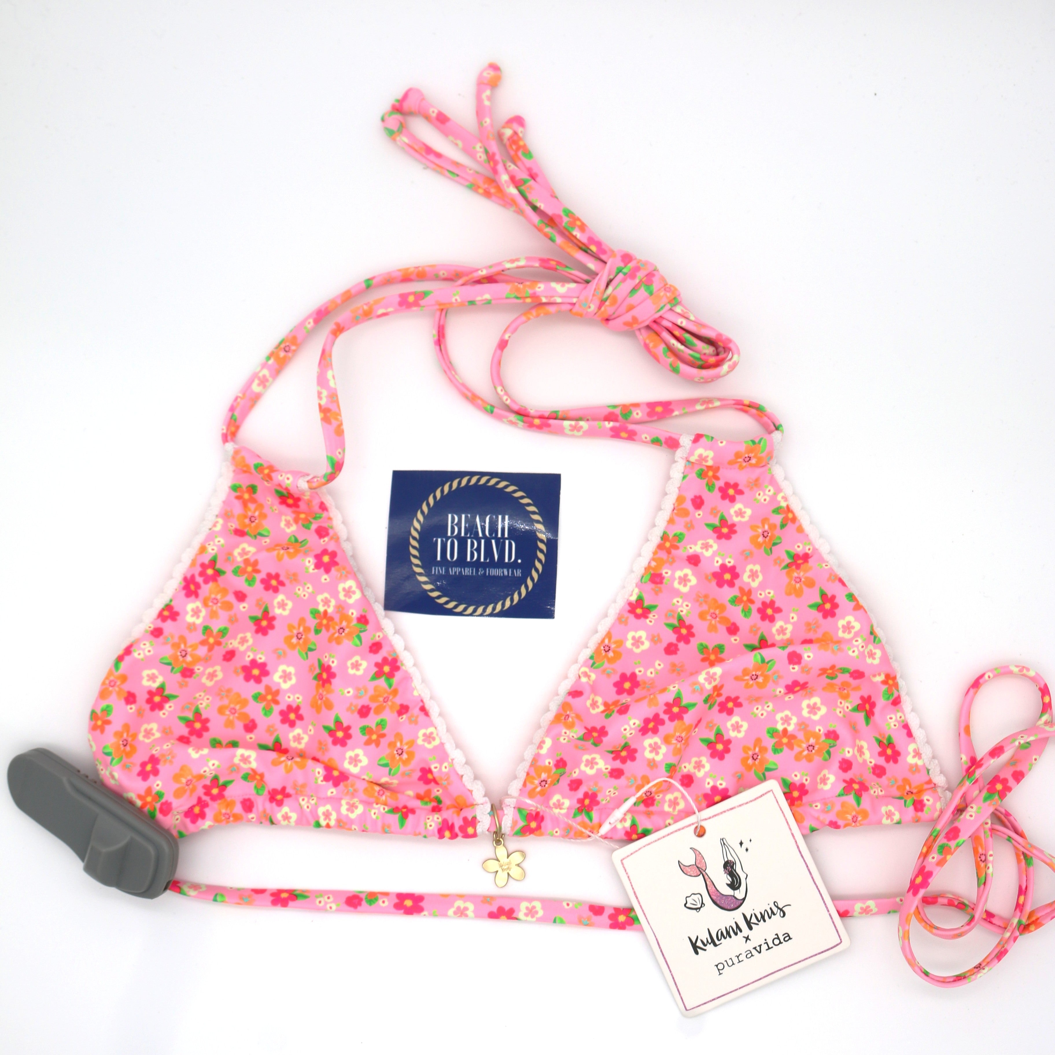 Kulani Kinis Crochet Halter Bikini Top - Frangipani Fever - BeachToBlvd