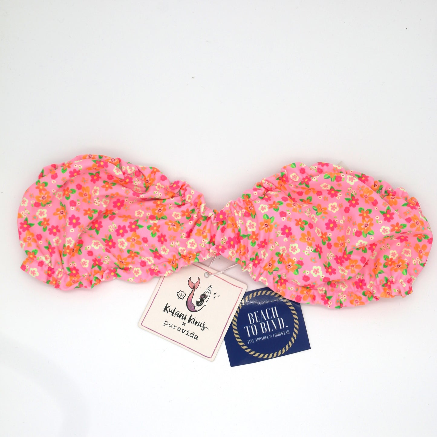 Kulani Kinis Ruched Bandeau Bikini Top- Frangipani Fever