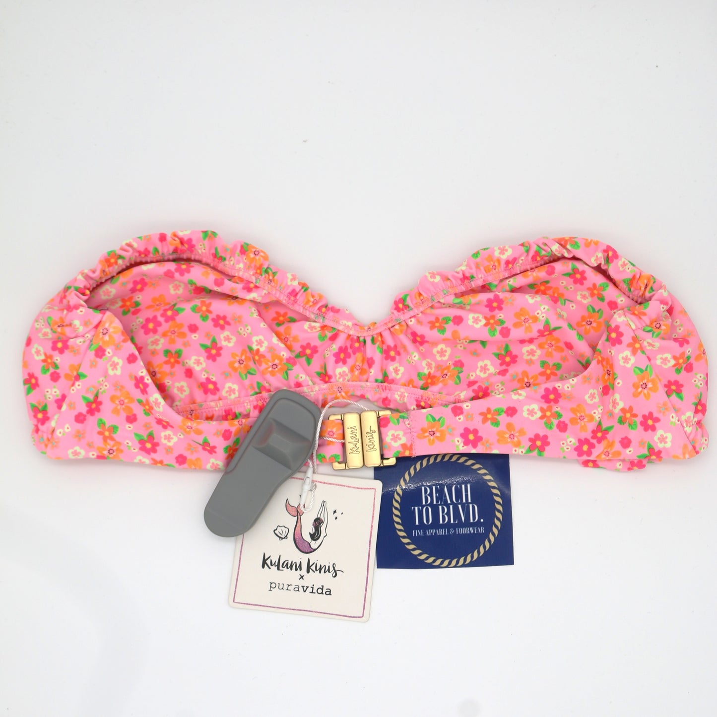 Kulani Kinis Ruched Bandeau Bikini Top- Frangipani Fever