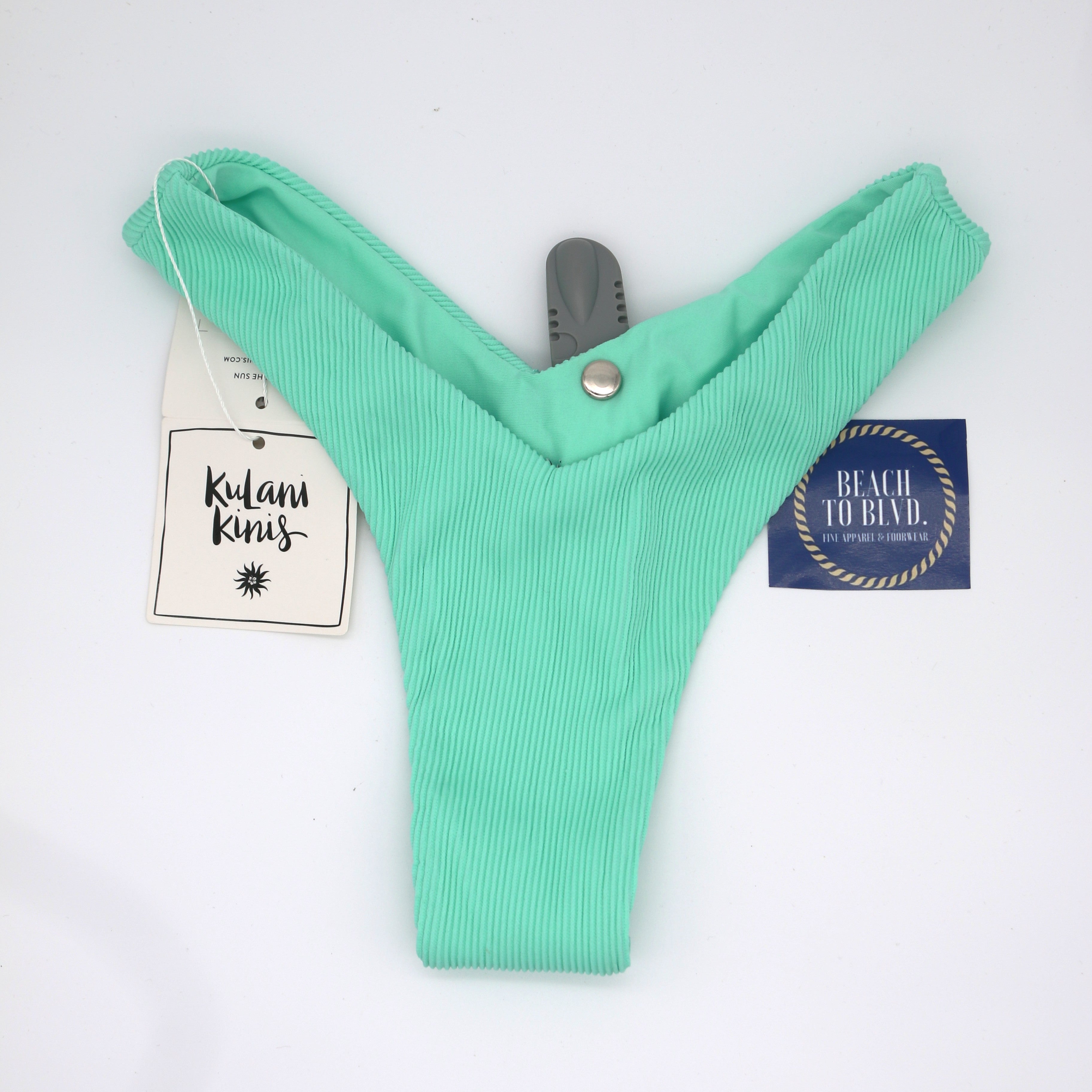 Kulani Kinis Y Cheeky Bikini Bottom- Turquoise Mint Ribbed - BeachToBlvd