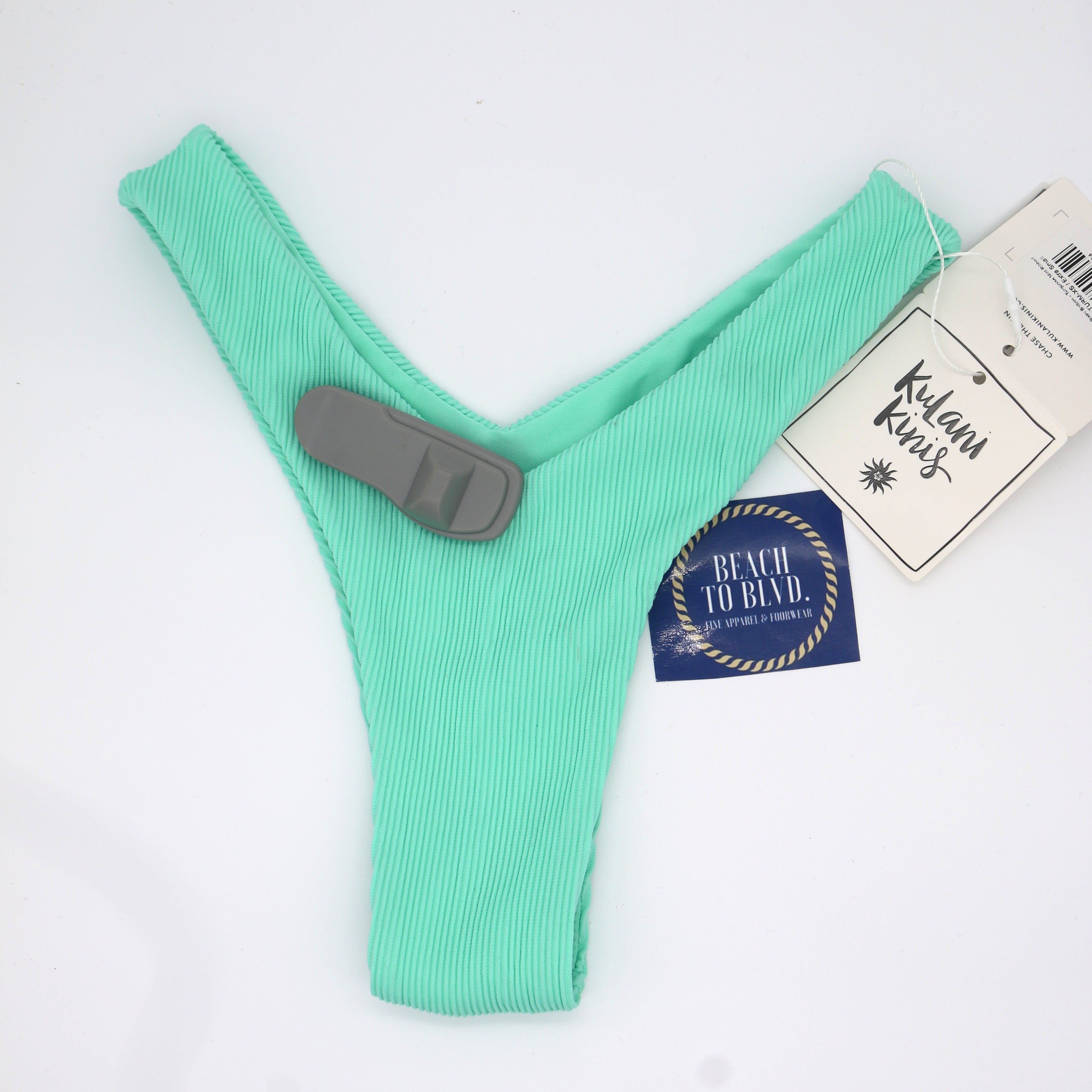 Kulani Kinis Y Cheeky Bikini Bottom- Turquoise Mint Ribbed - BeachToBlvd