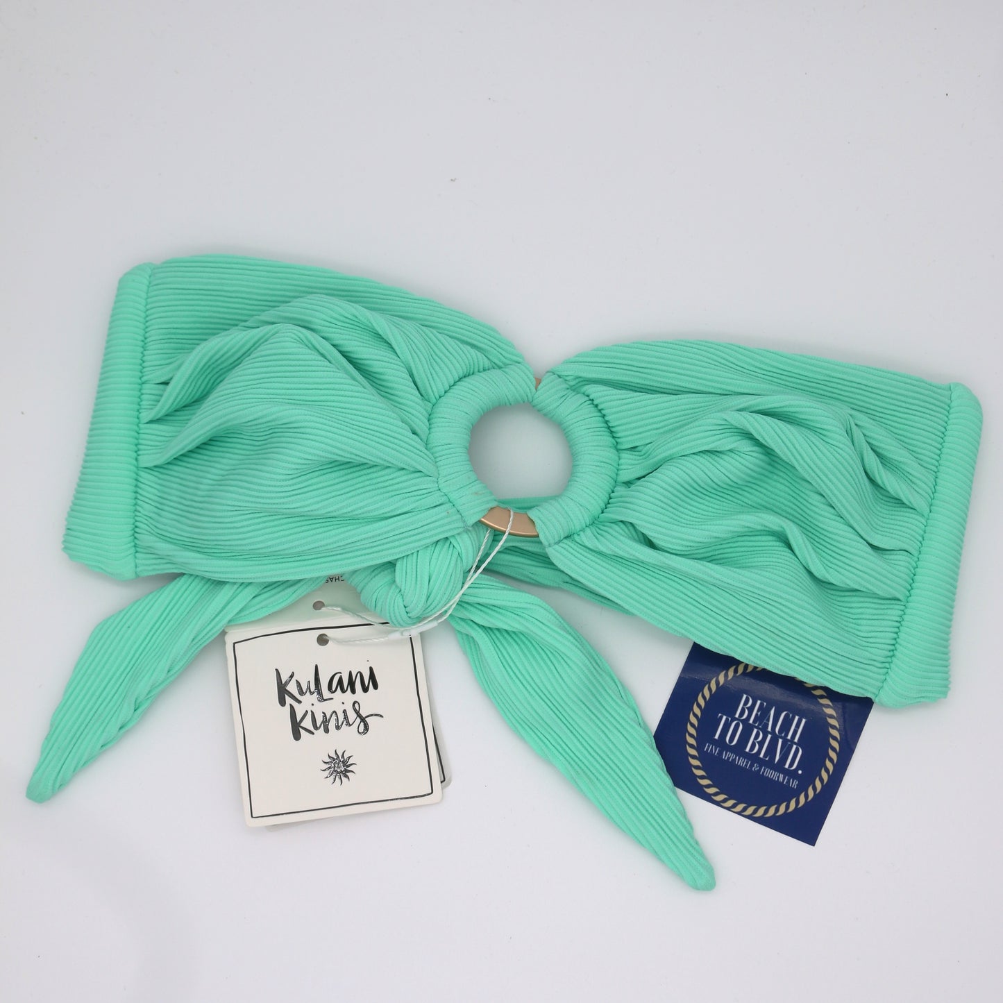 Kulani Kinis Strapless Bandeau Bikini Top- Turquoise Mint Ribbed