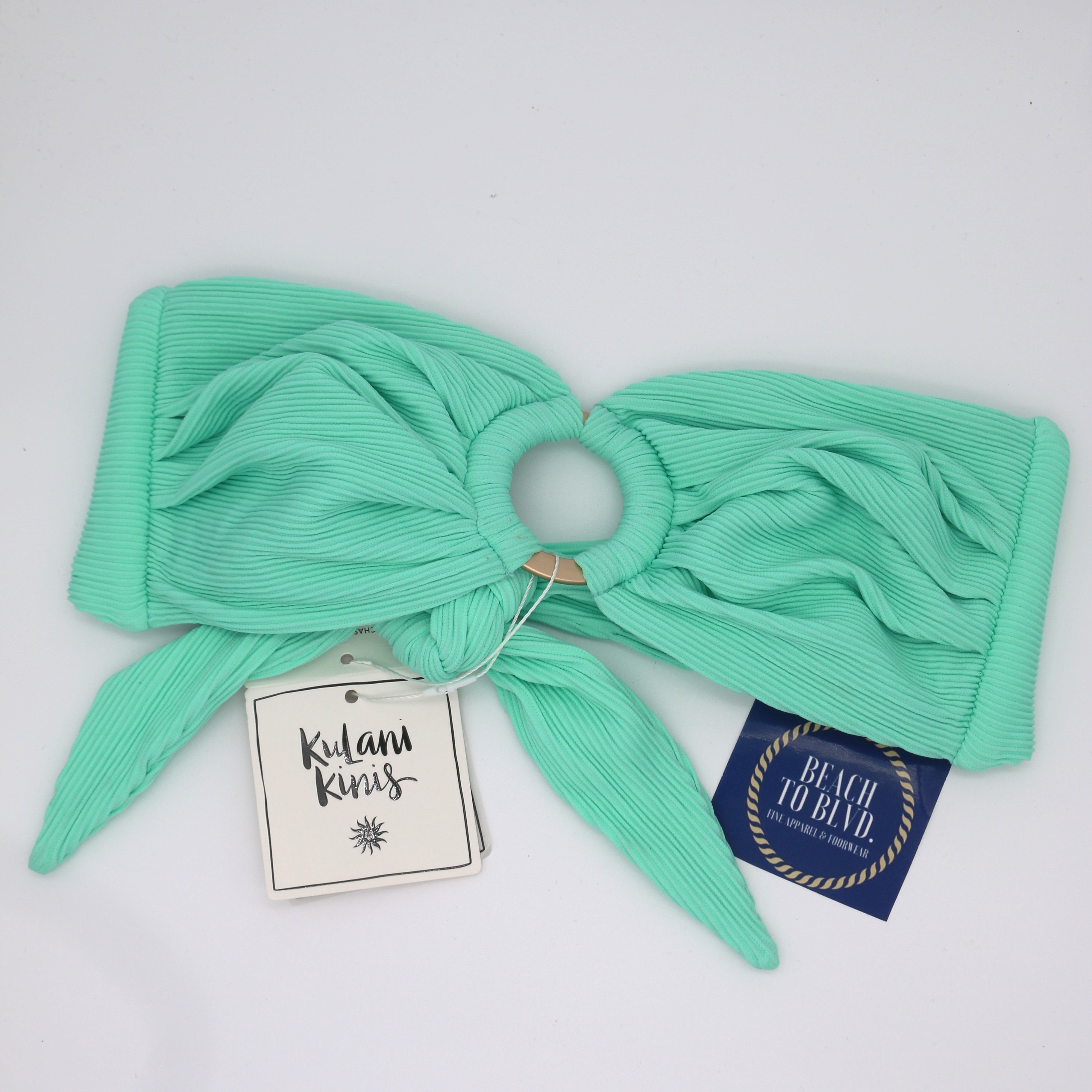 Kulani Kinis Strapless Bandeau Bikini Top- Turquoise Mint Ribbed - BeachToBlvd