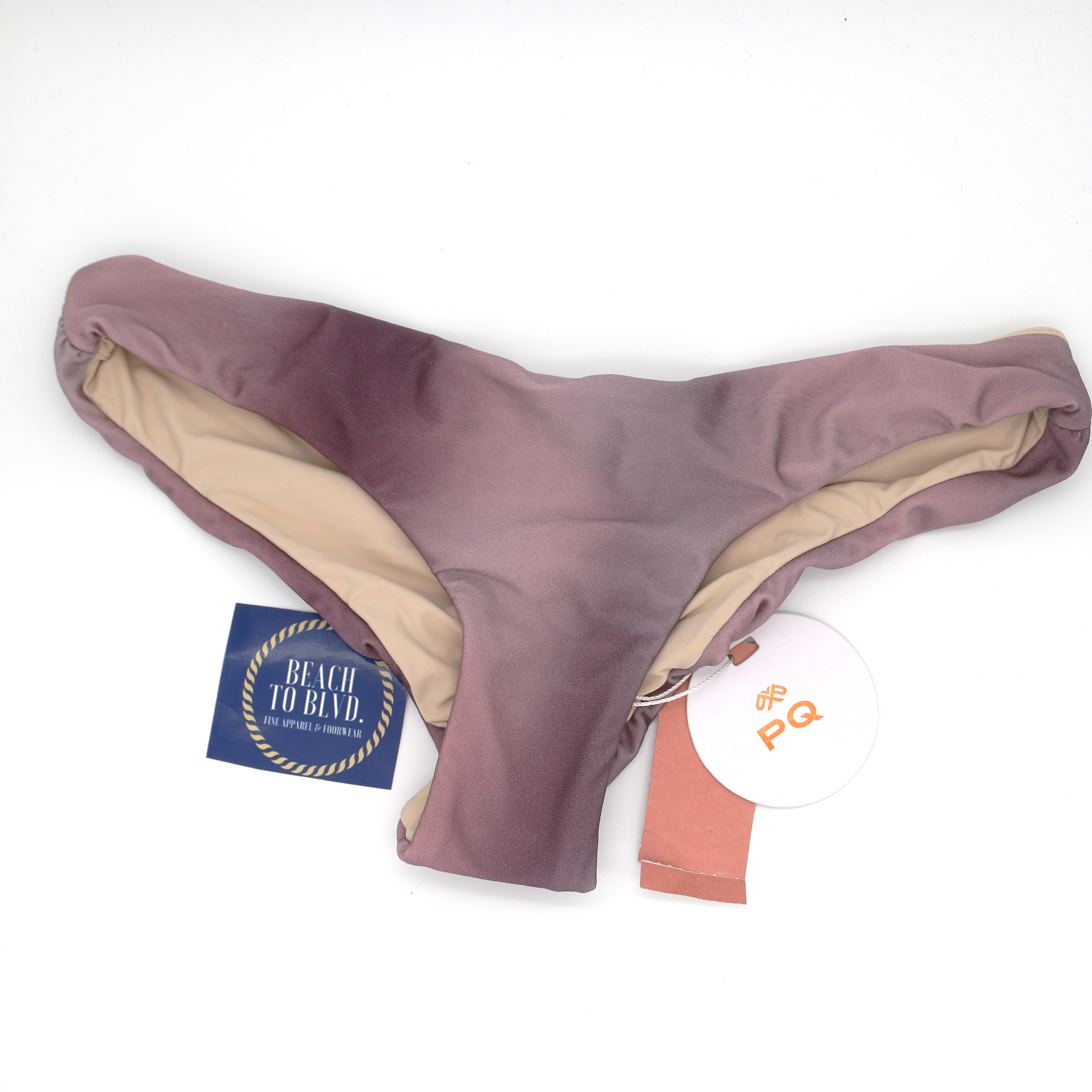 PQ Basic Ruched Teeny Bikini Bottom-Violet Sunset - BeachToBlvd