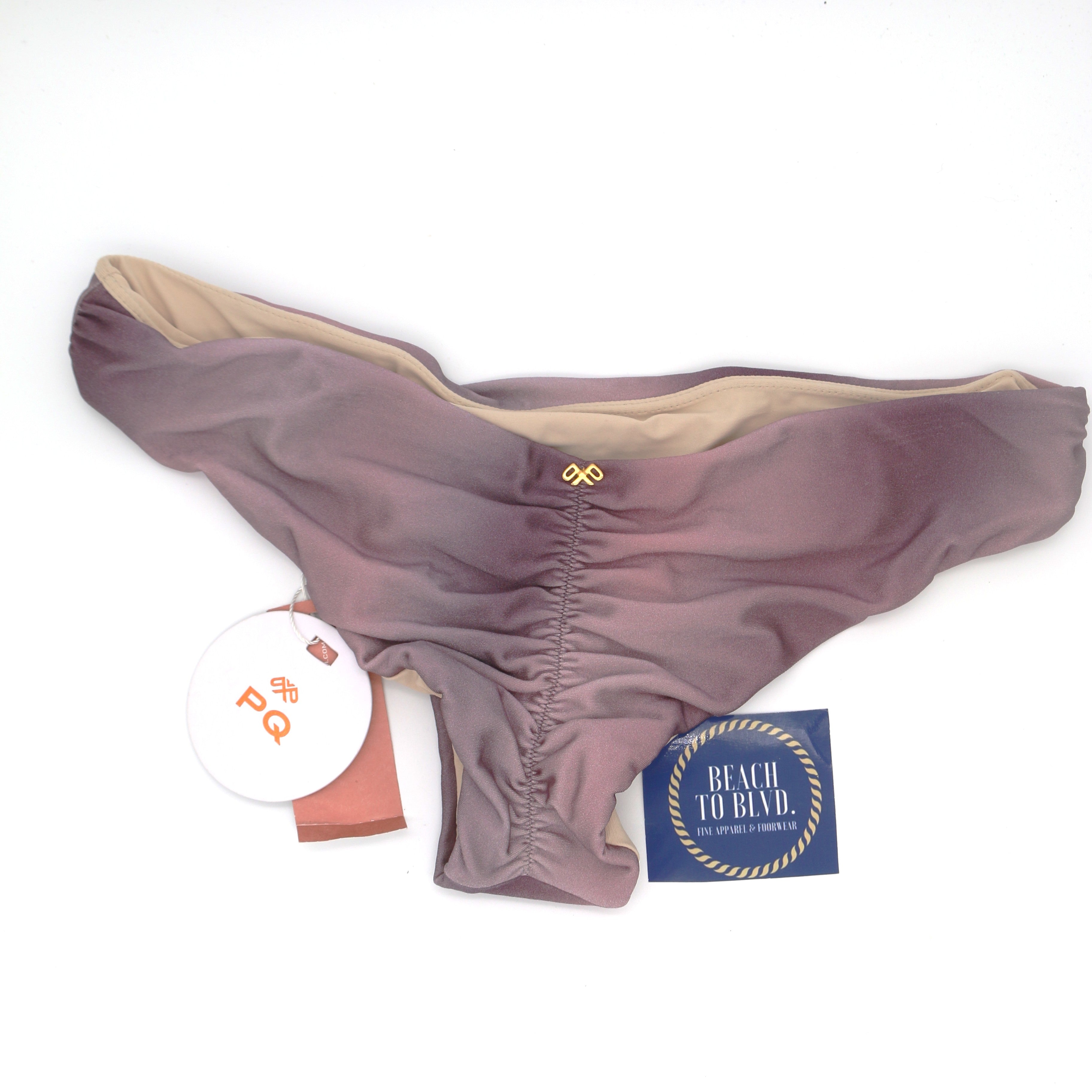 PQ Basic Ruched Teeny Bikini Bottom-Violet Sunset - BeachToBlvd