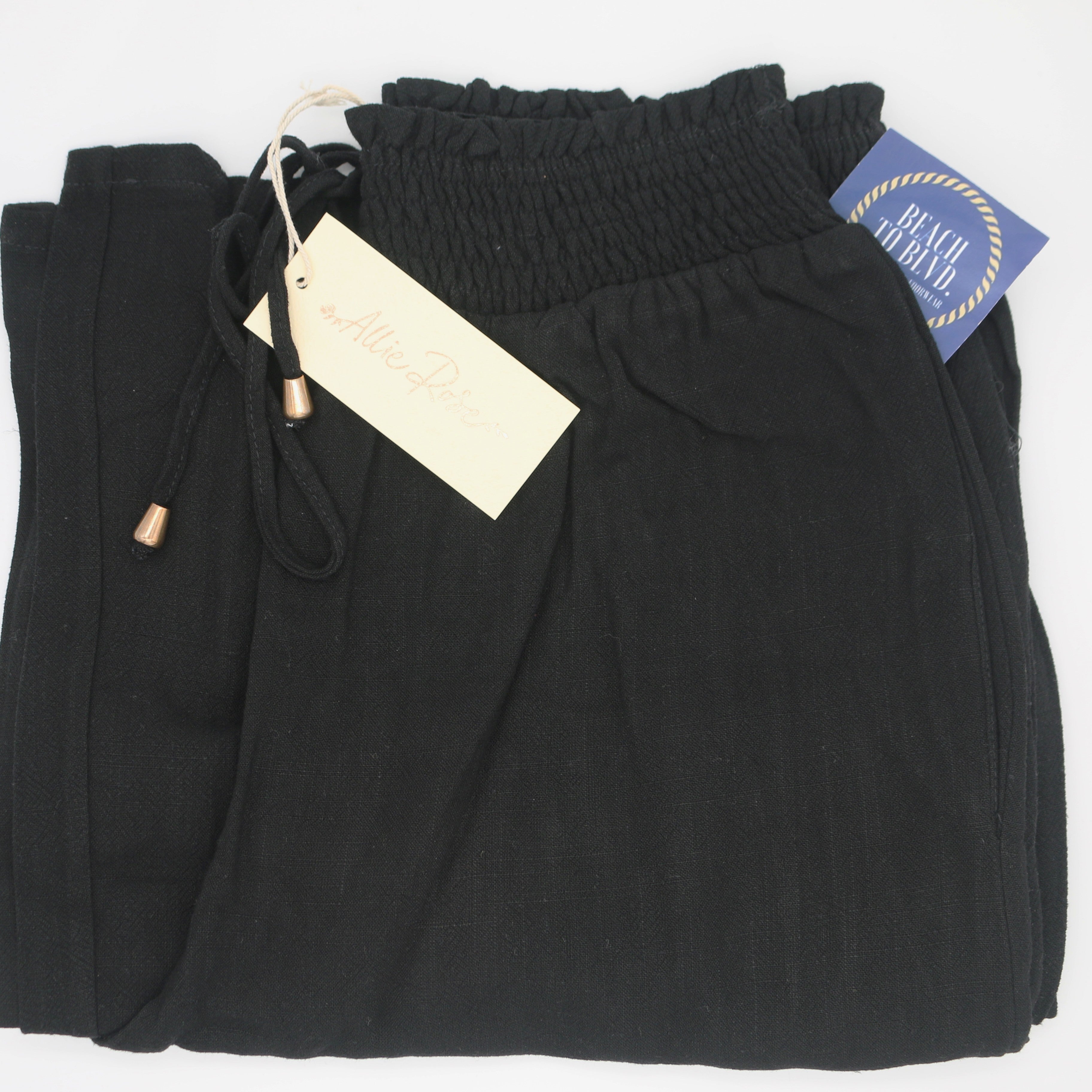 Allie Rose Soft Linen Wide Leg Pant- Black