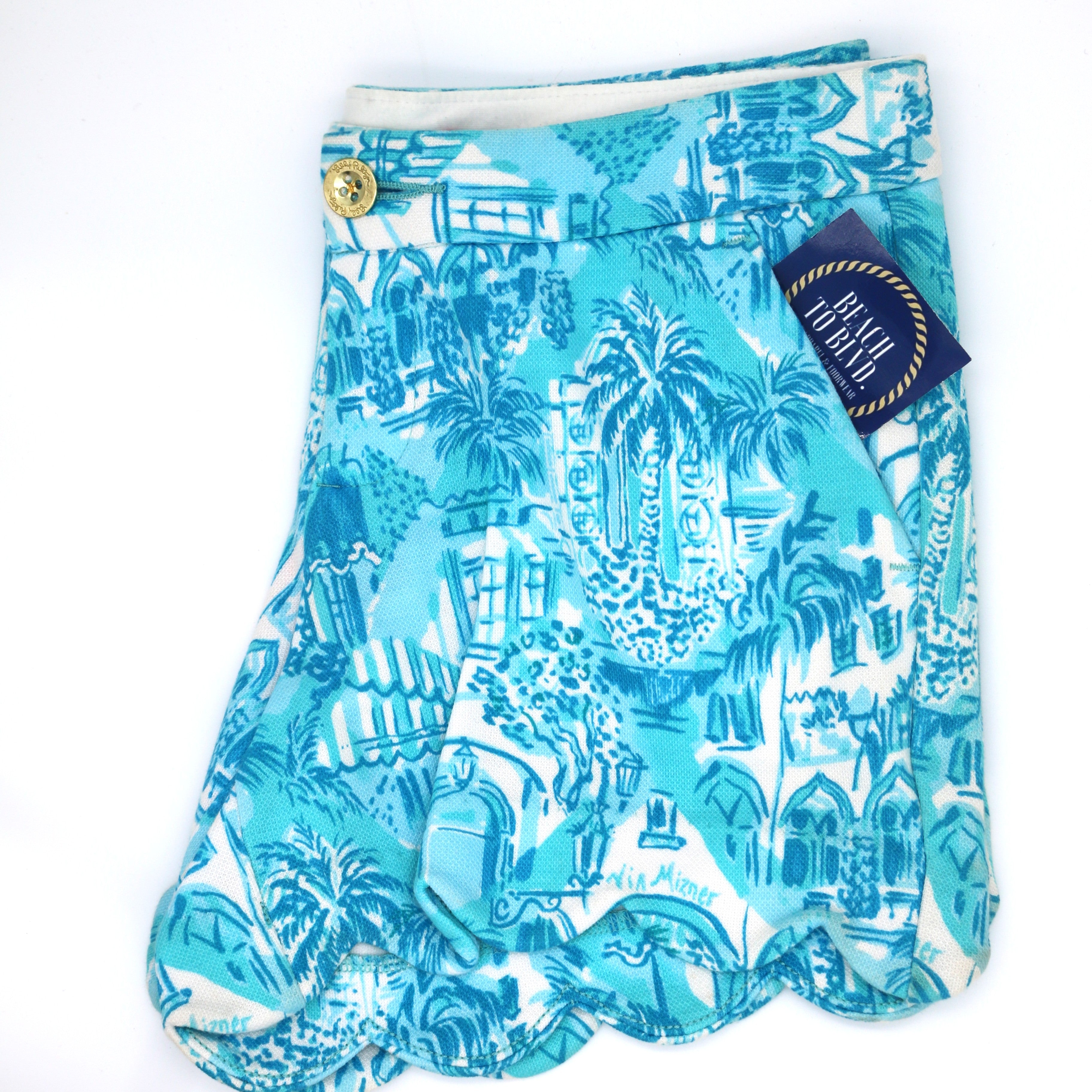 Lilly Pulitzer Women's 5 Inch Buttercup Scallop Hem Short - Amalfi Blue Sunny State Of Mind - BeachToBlvd