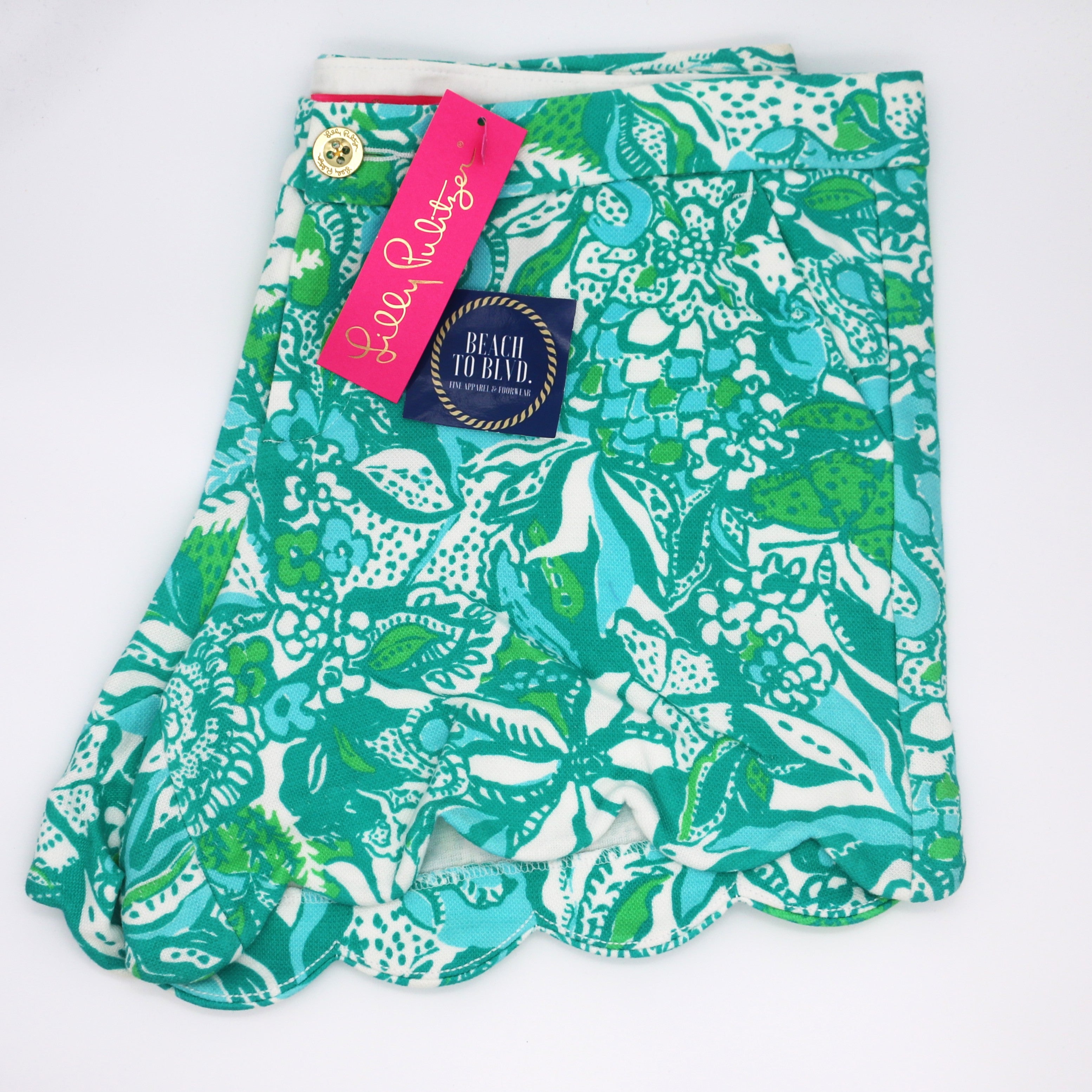 Lilly Pulitzer Women's 5 Inch Buttercup Scallop Hem Short - Green Safari Sangaria - BeachToBlvd