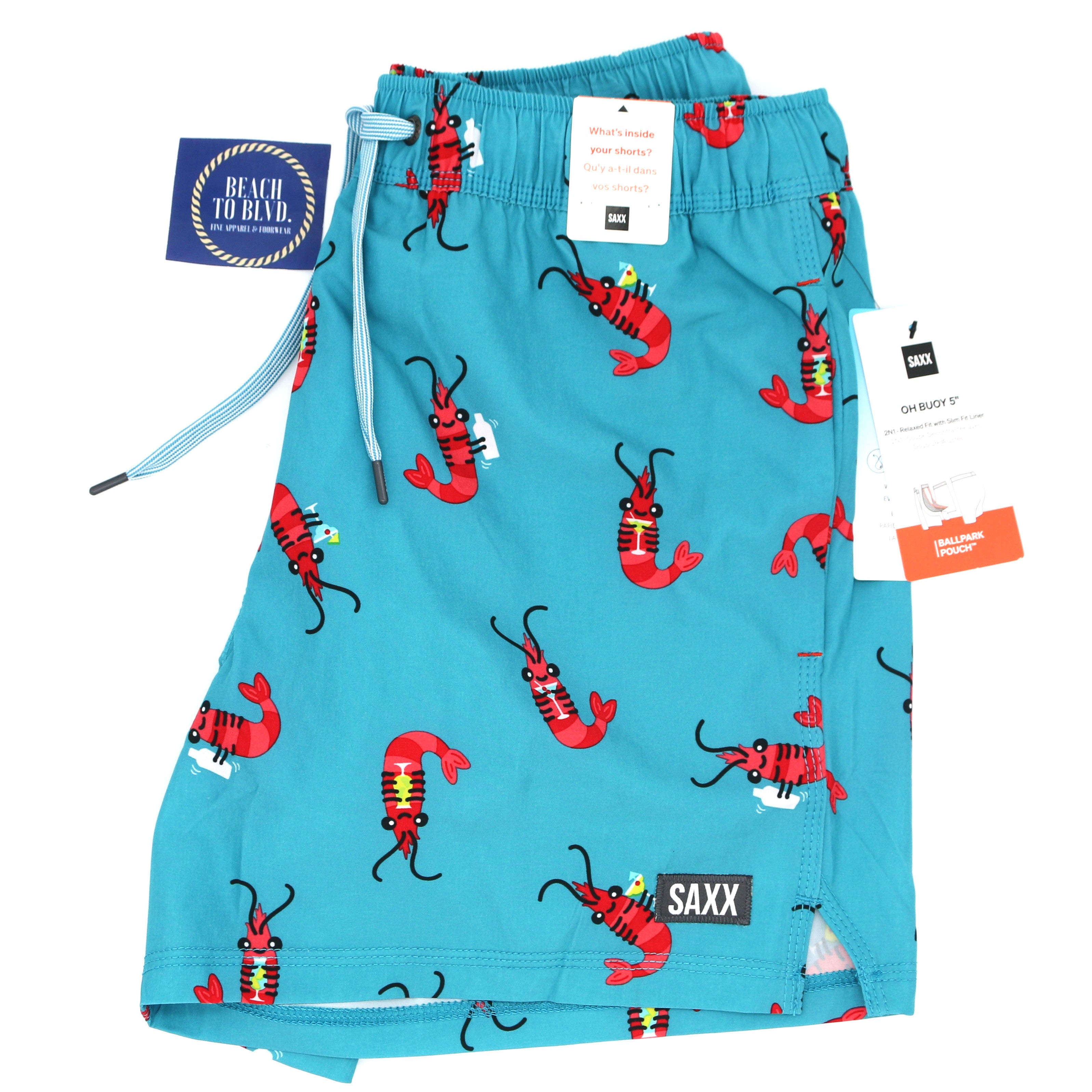 SAXX Oh Buoy 2n1 Volley 5inch Short Men's Blue Shrimp Drawstring Swimwear