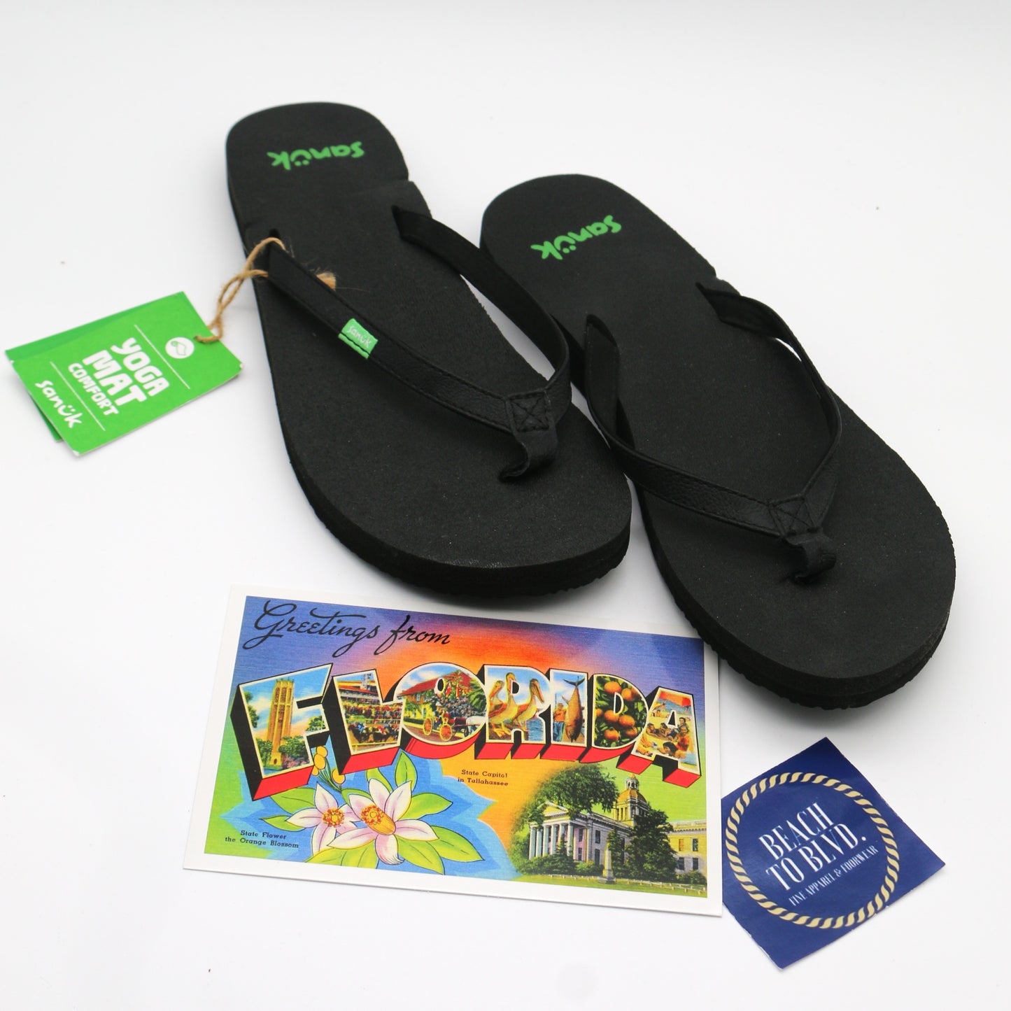 Sanuk Yoga Joy Womens Flip Flops- BLK - BeachToBlvd