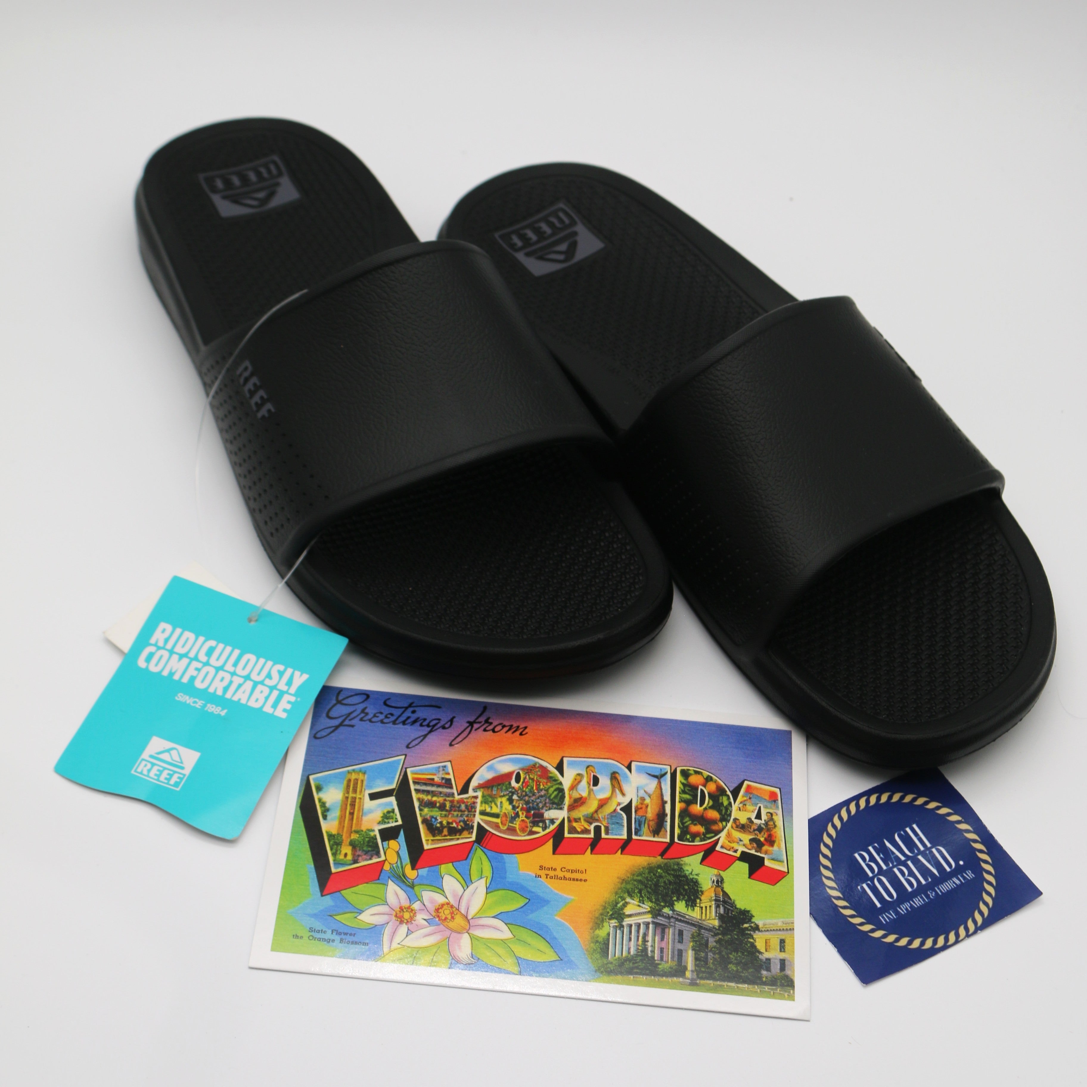 Reef Black Oasis Slide Sandals - BeachToBlvd