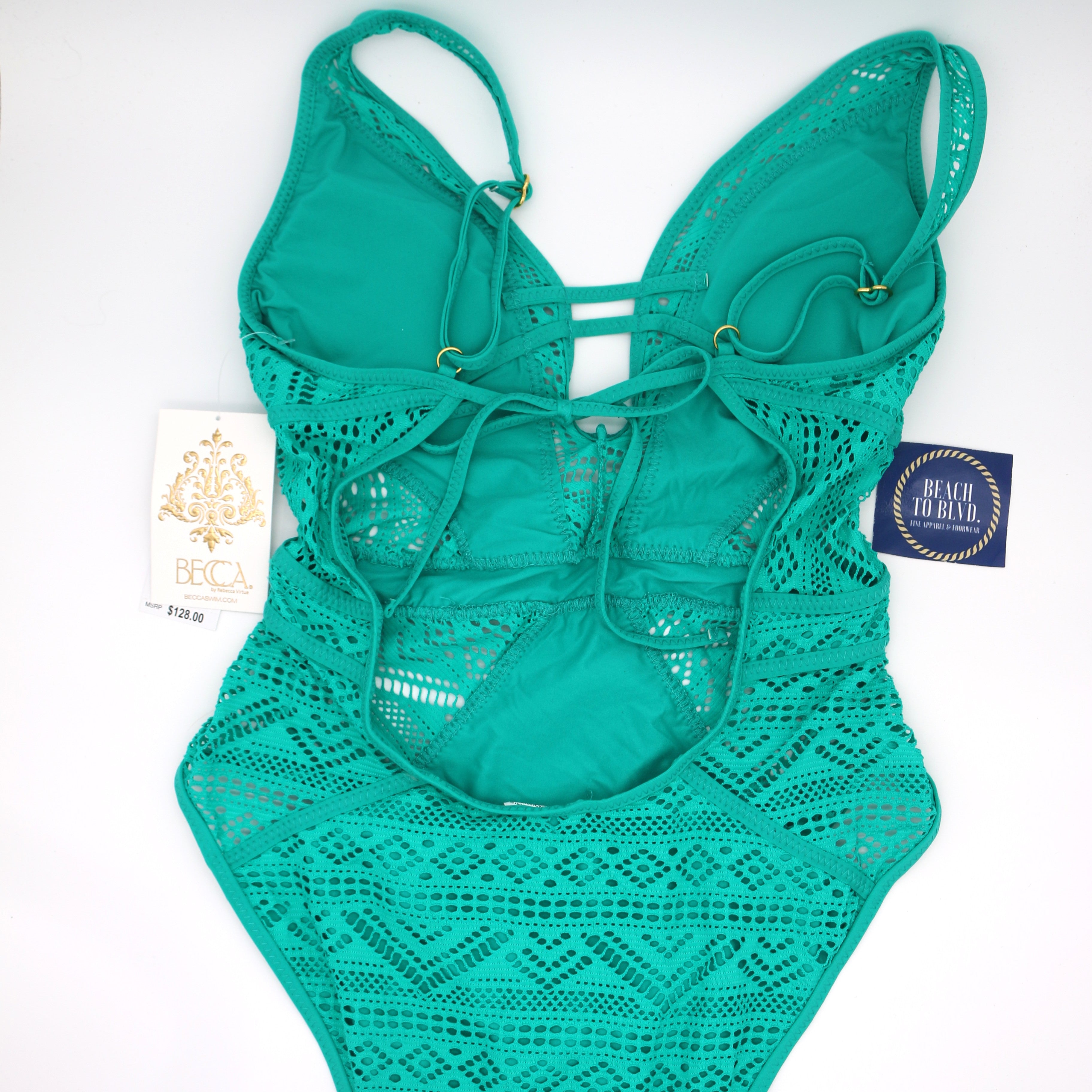 BECCA by Rebecca Crochet Plunge One Piece Swimsuit