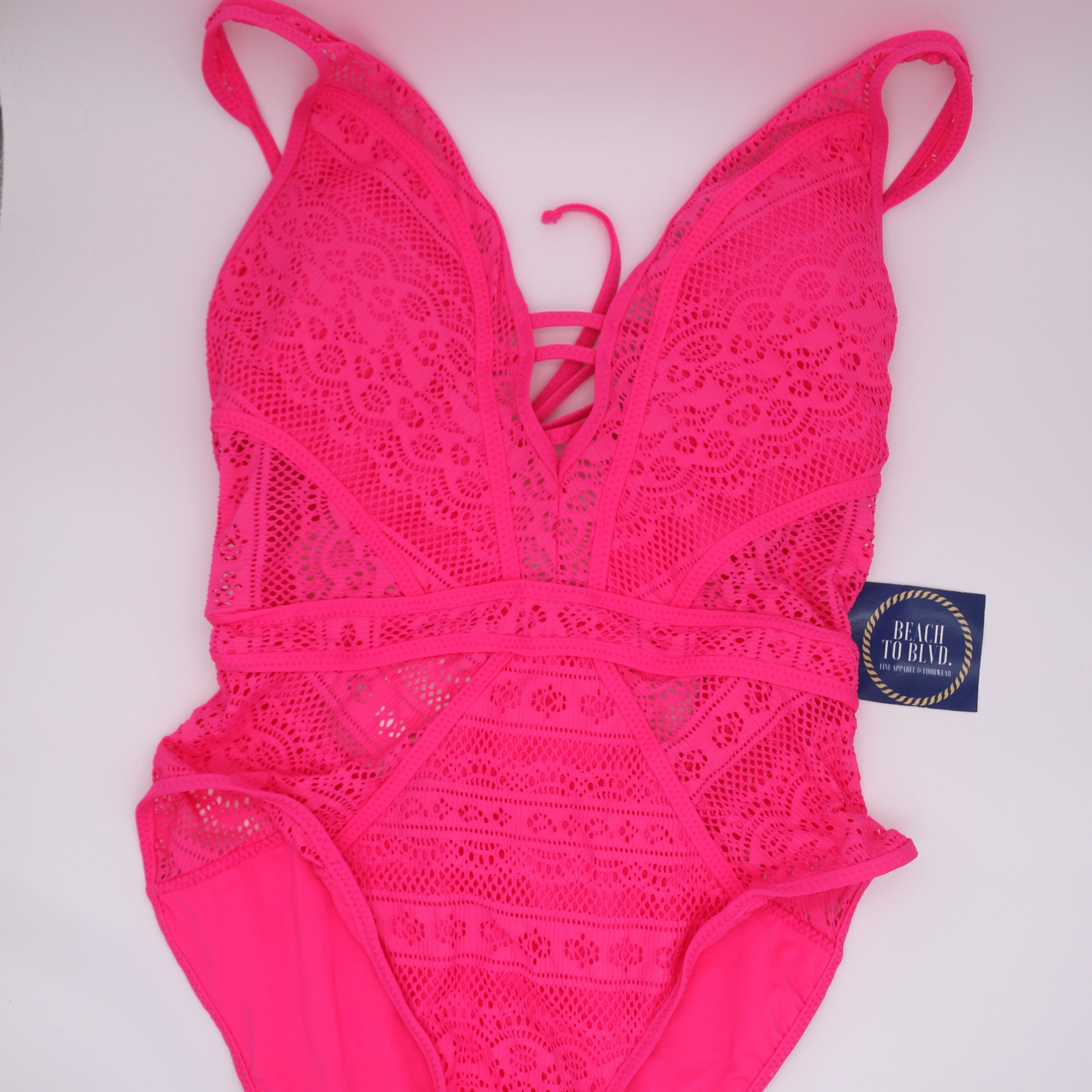 BECCA by Rebecca Crochet Plunge One Piece Swimsuit