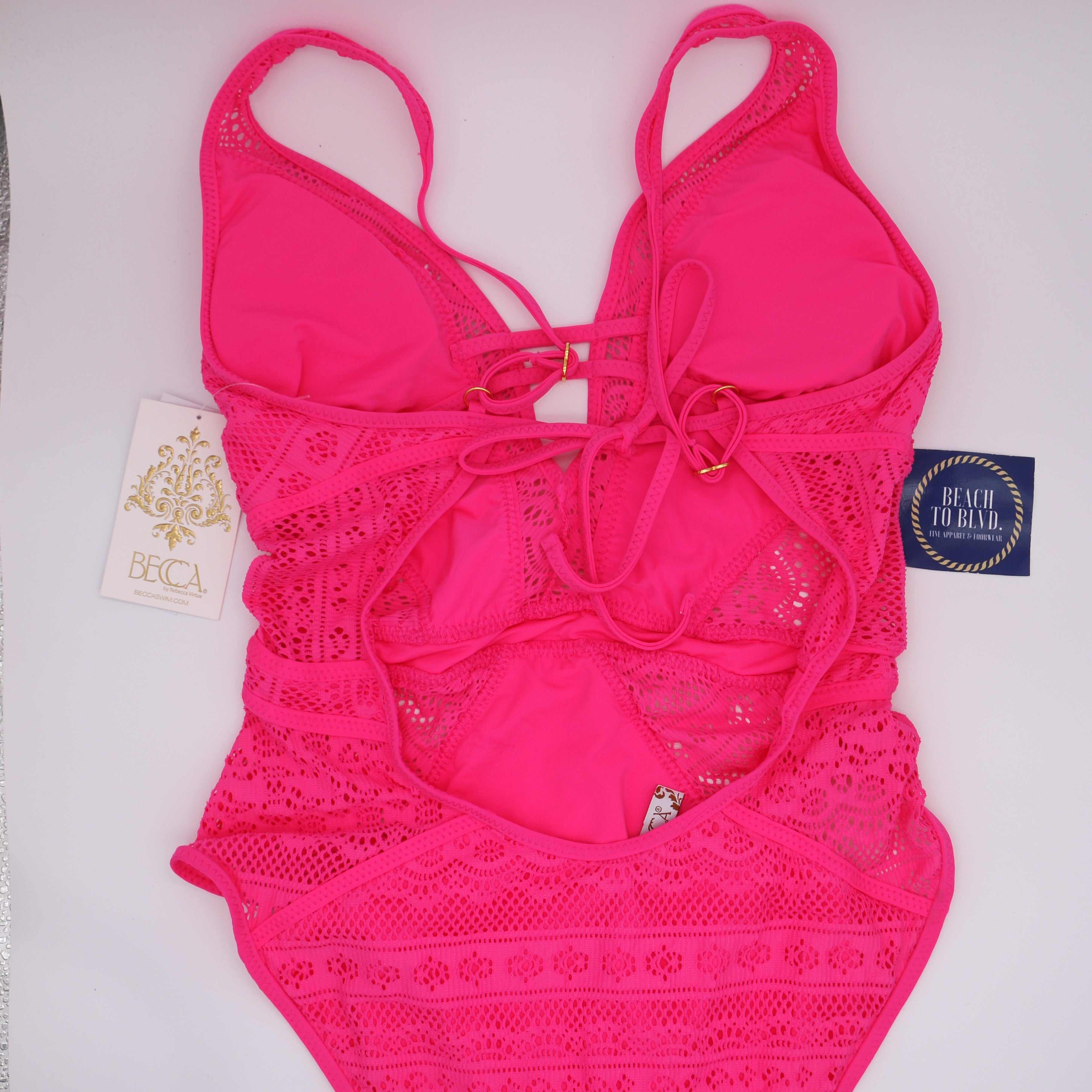 BECCA by Rebecca Crochet Plunge One Piece Swimsuit