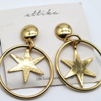 Ettika Star Hoop Dangle Earrings 18KP‎ Statement Dramatic Bold Night Out
